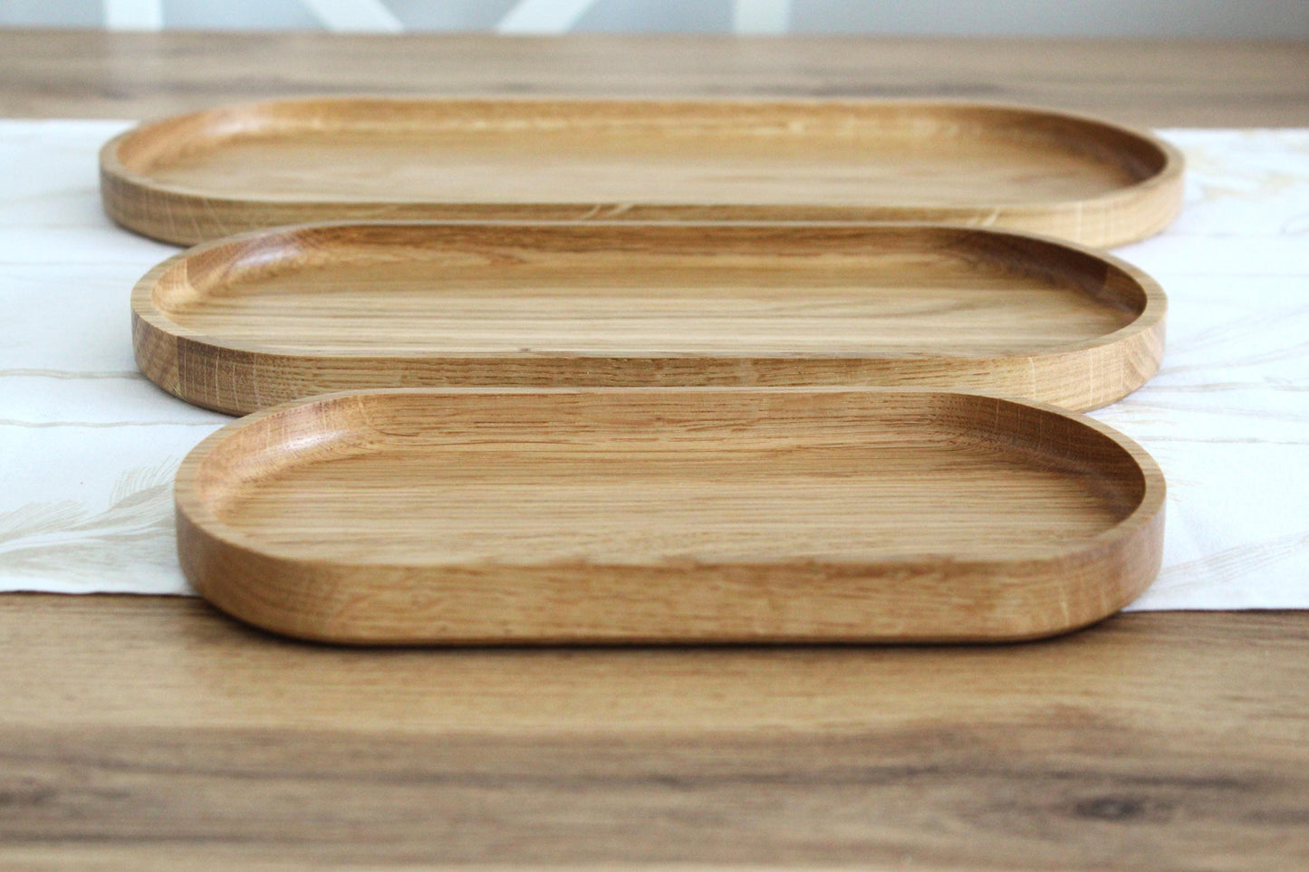 Handmade Oak Wood Trays – Minimalist Decorative Serving Platters (Available in 3 sizes)