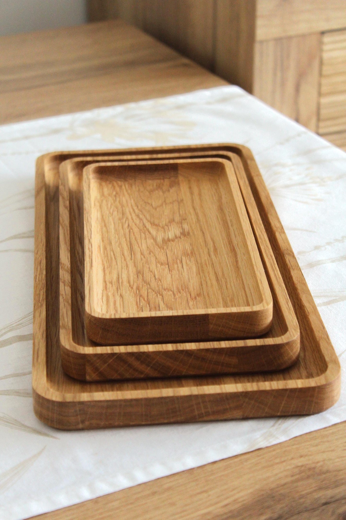 Minimalist Oak Wood Trays – Rectangular Snack & Serving Dishes – Modern Catch-All Trays – Single tray or Set of 3 Sizes