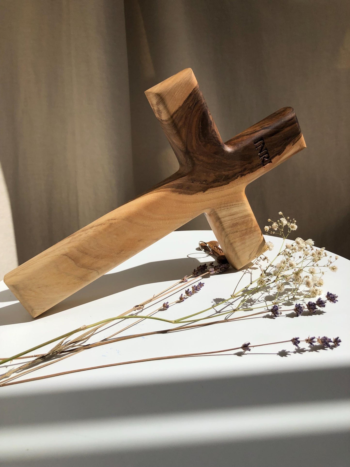 Handmade Solid Walnut Cross: Christian Wall Decor with INRI