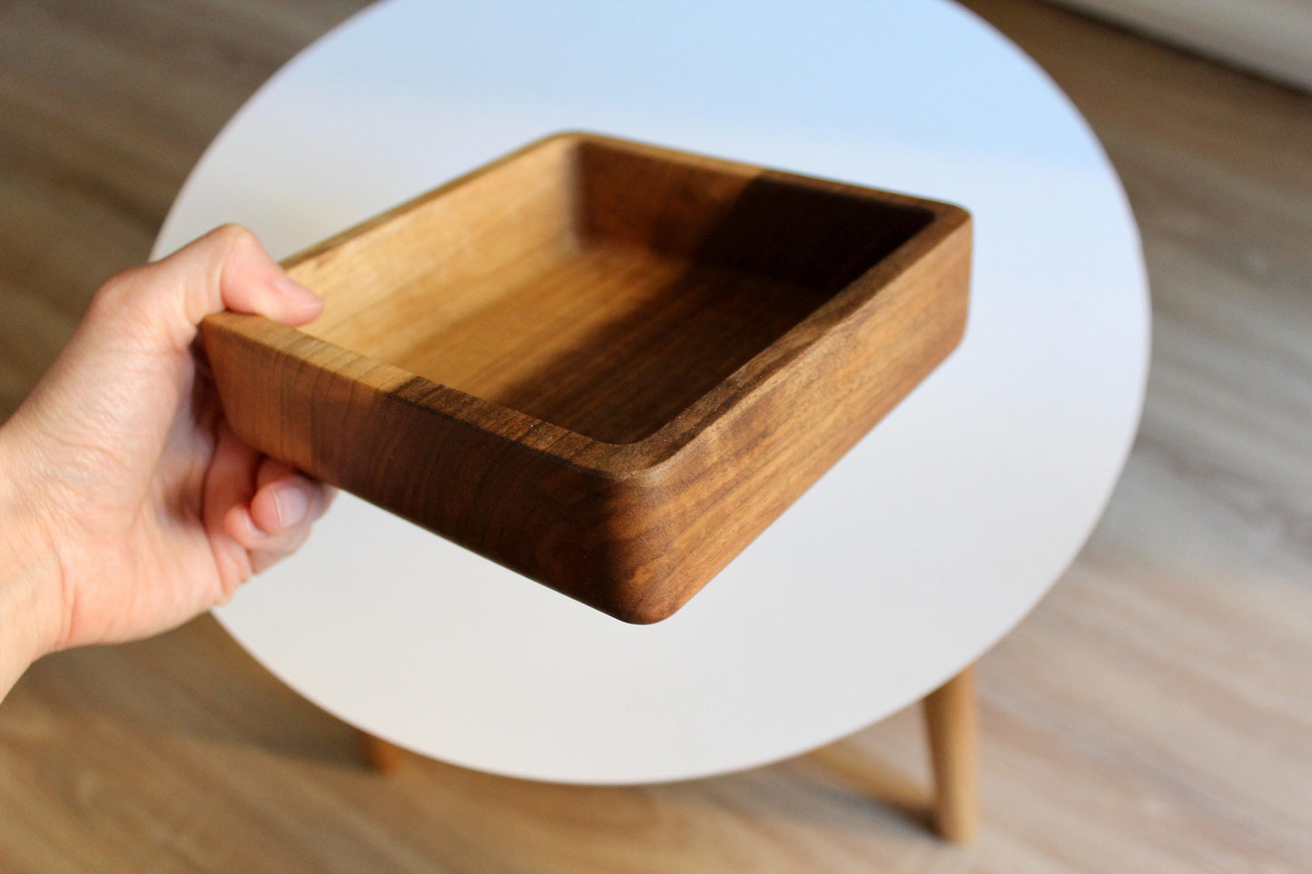 Handcrafted Walnut Wood Tray - Square Wooden Serving Tray - Minimalist Home Decor