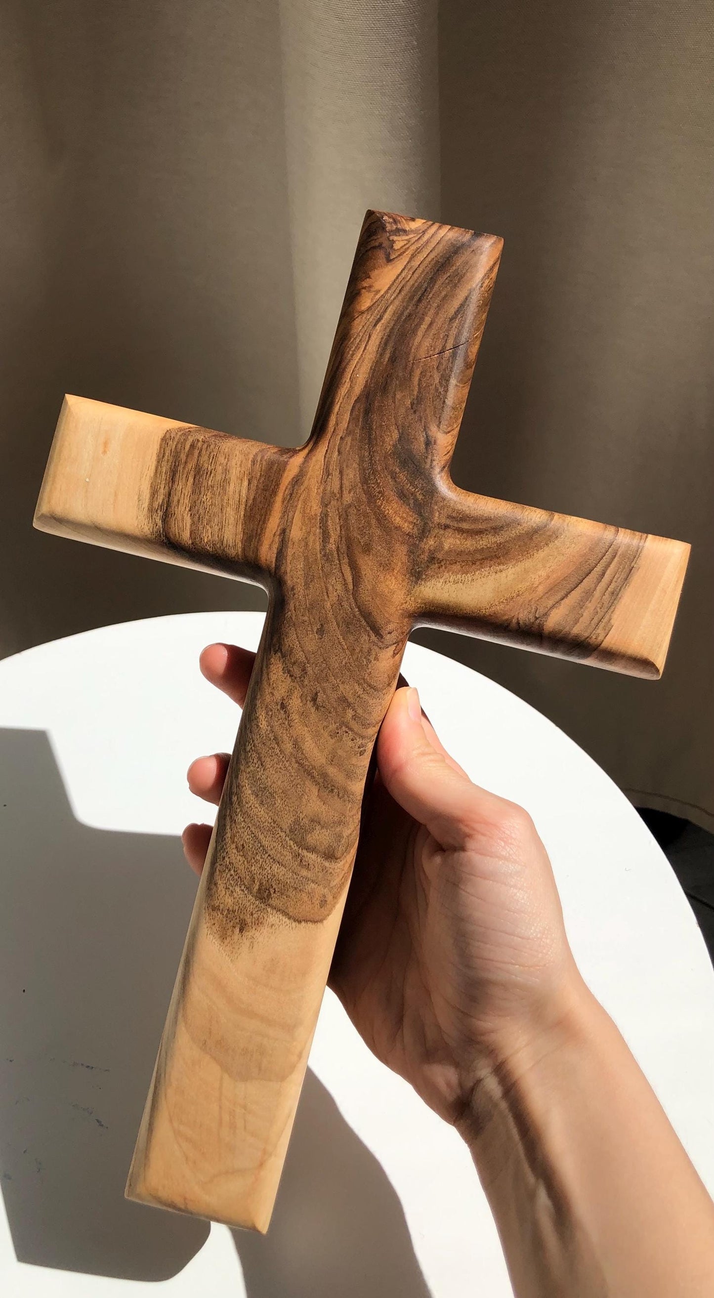 Handmade Solid Walnut Cross: Christian Wall Decor with INRI