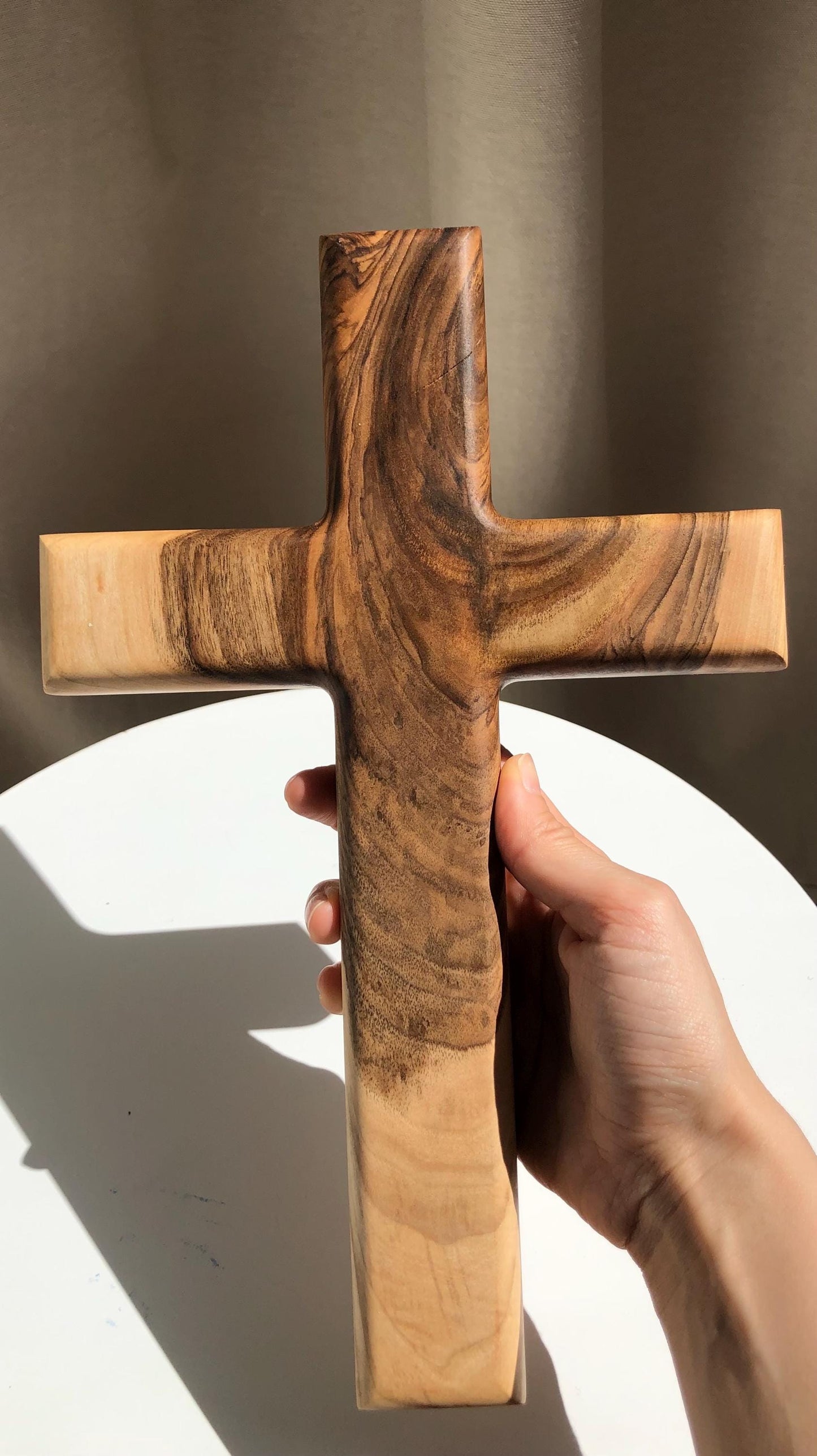Handmade Solid Walnut Cross: Christian Wall Decor with INRI