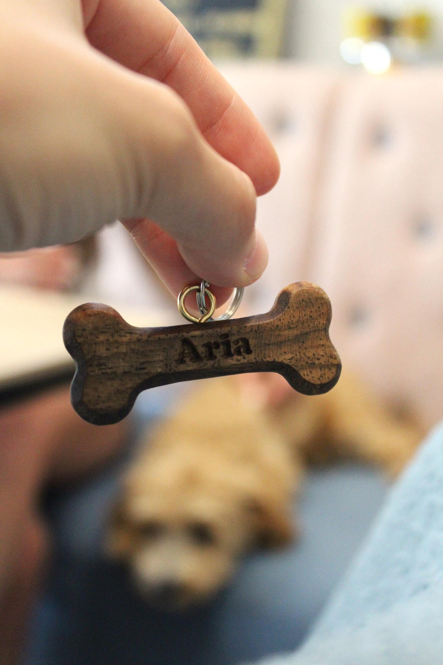 Personalized Wooden Dog Tag – Custom Walnut Bone with Pet Name