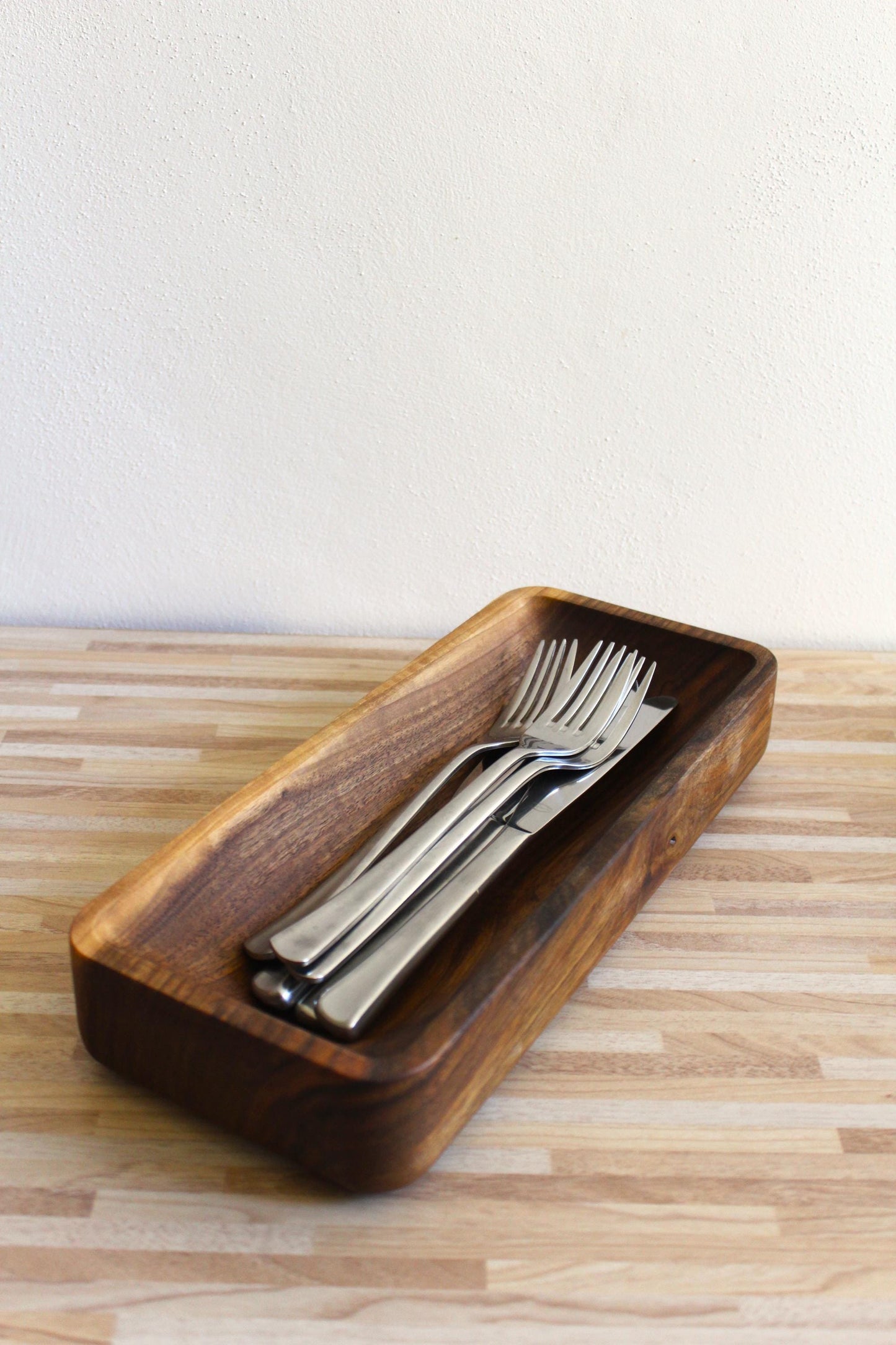 Handmade Walnut Wood Bowl: Rustic Serving Tray, Cutlery Holder