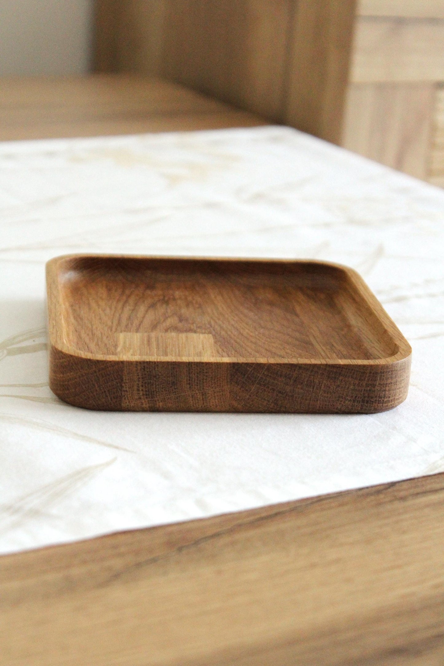 Solid Oak Square Tray – Minimalist Wooden Catchall Dish in 3 Sizes