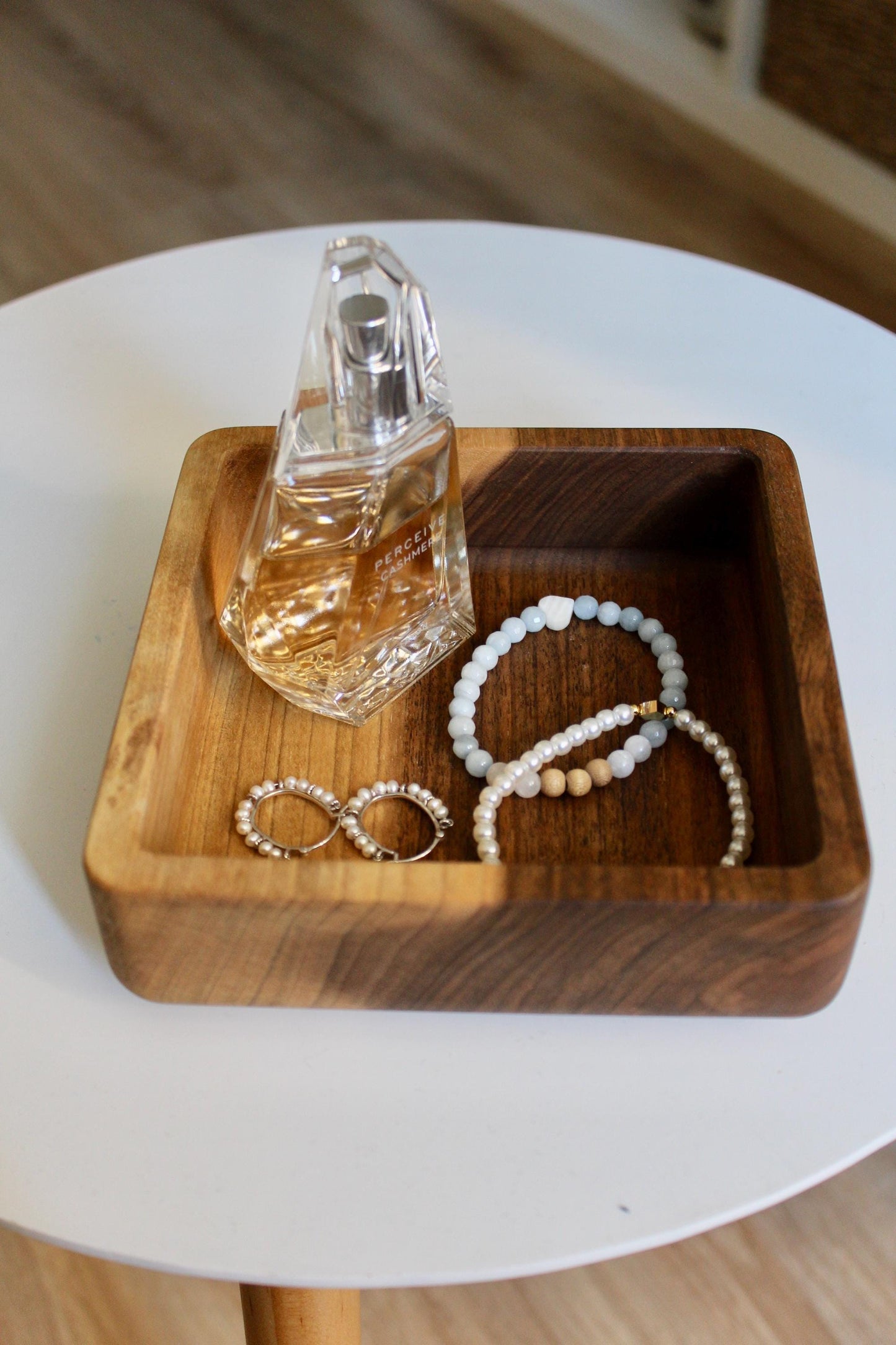 Handcrafted Walnut Wood Tray - Square Wooden Serving Tray - Minimalist Home Decor