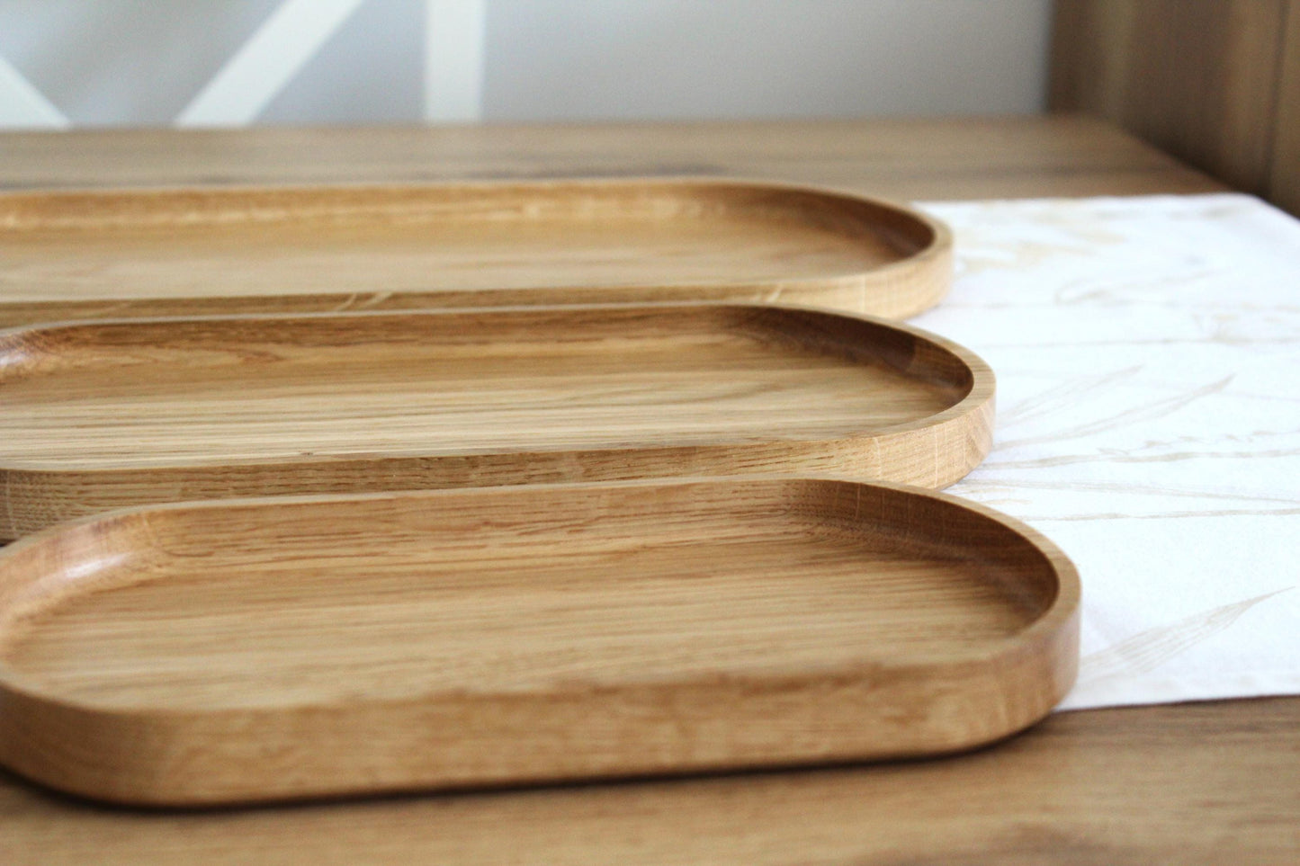 Handmade Oak Wood Trays – Minimalist Decorative Serving Platters (Available in 3 sizes)