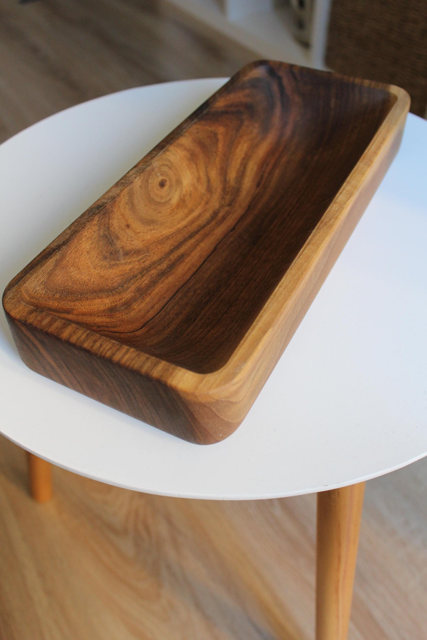 Handmade Walnut Wood Bowl: Rustic Serving Tray, Cutlery Holder