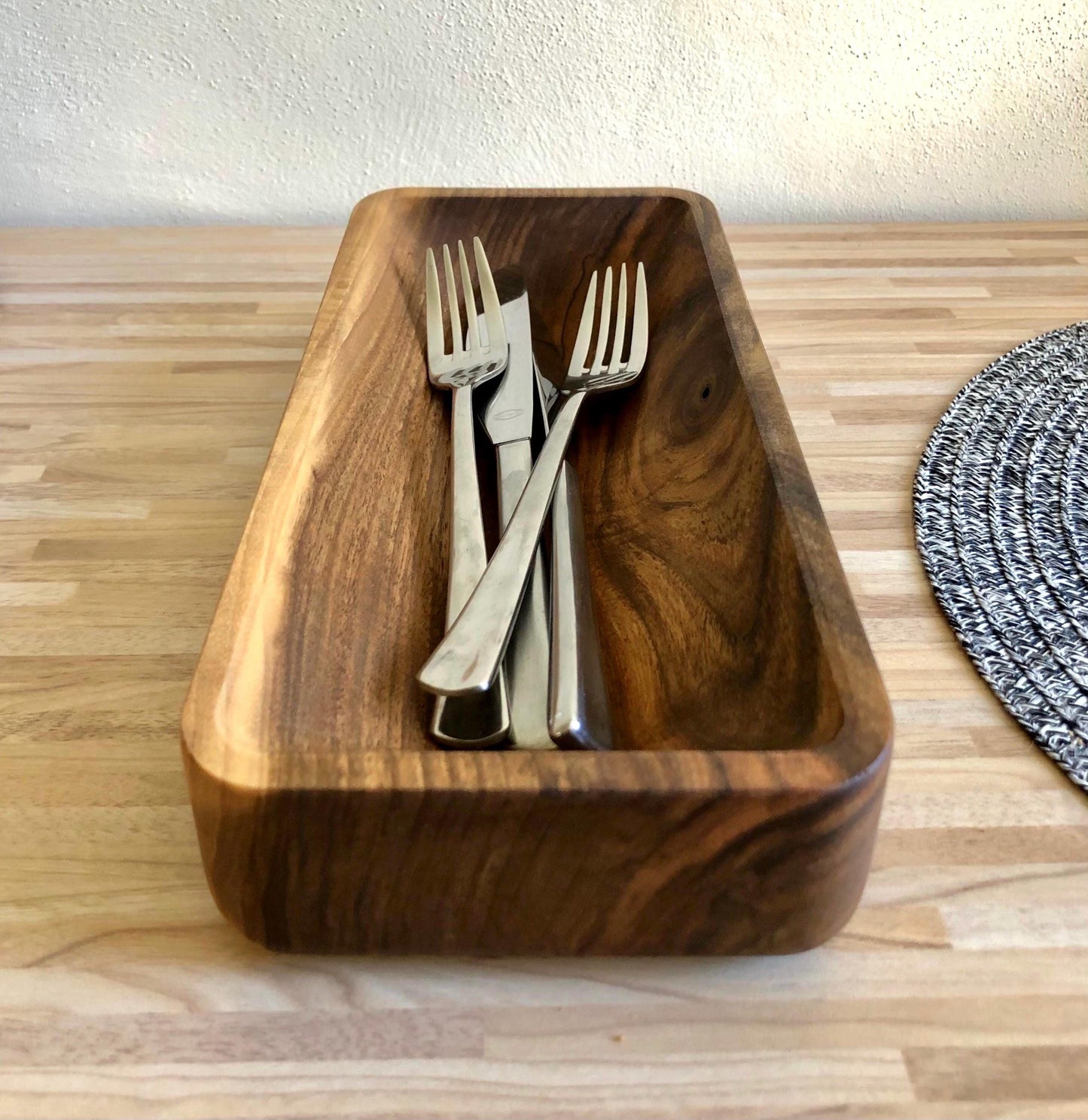 Handmade Walnut Wood Bowl: Rustic Serving Tray, Cutlery Holder