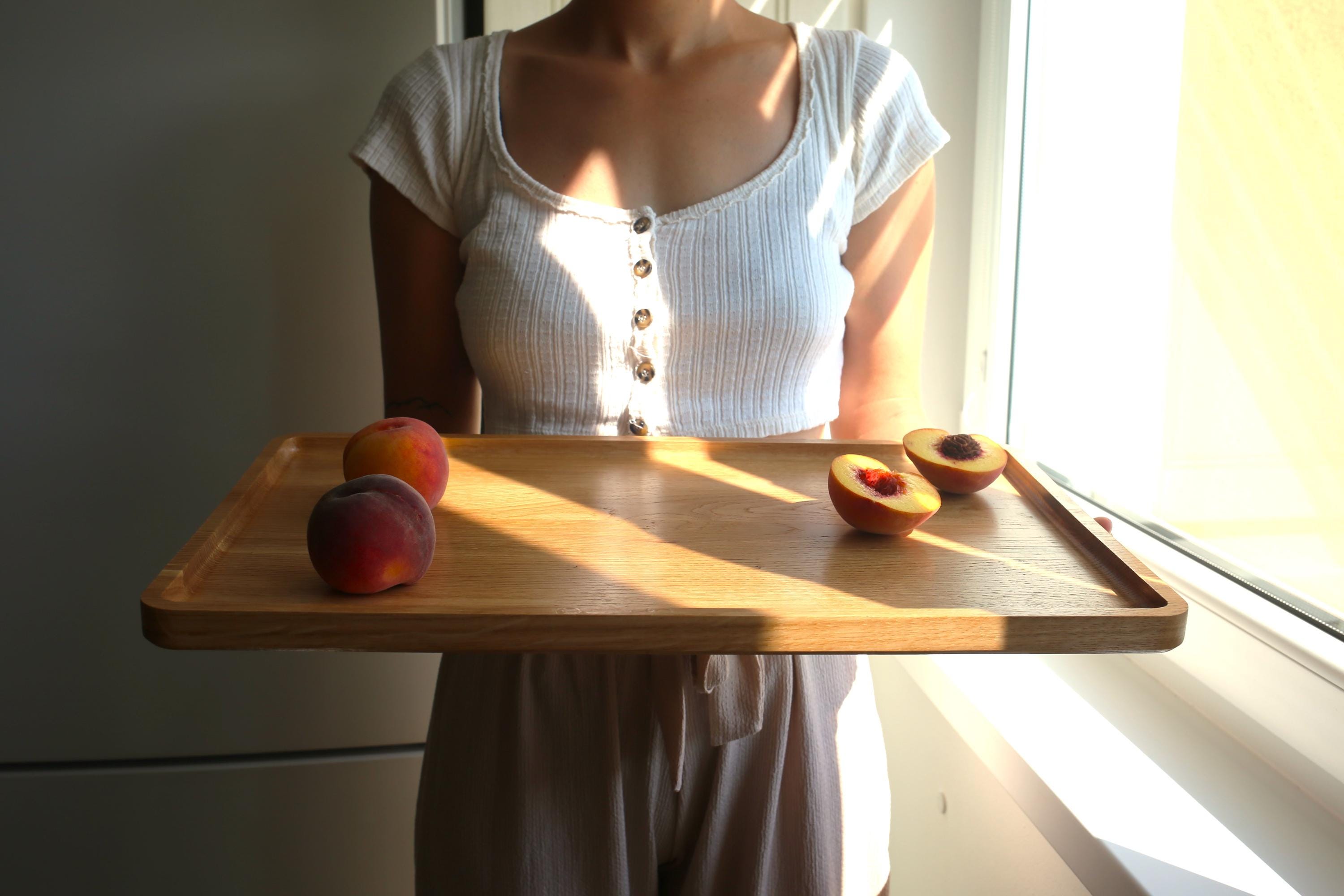 Natural Wooden Serving Tray – Rectangular Oak Tray for Drinks, Snacks & Home Decor