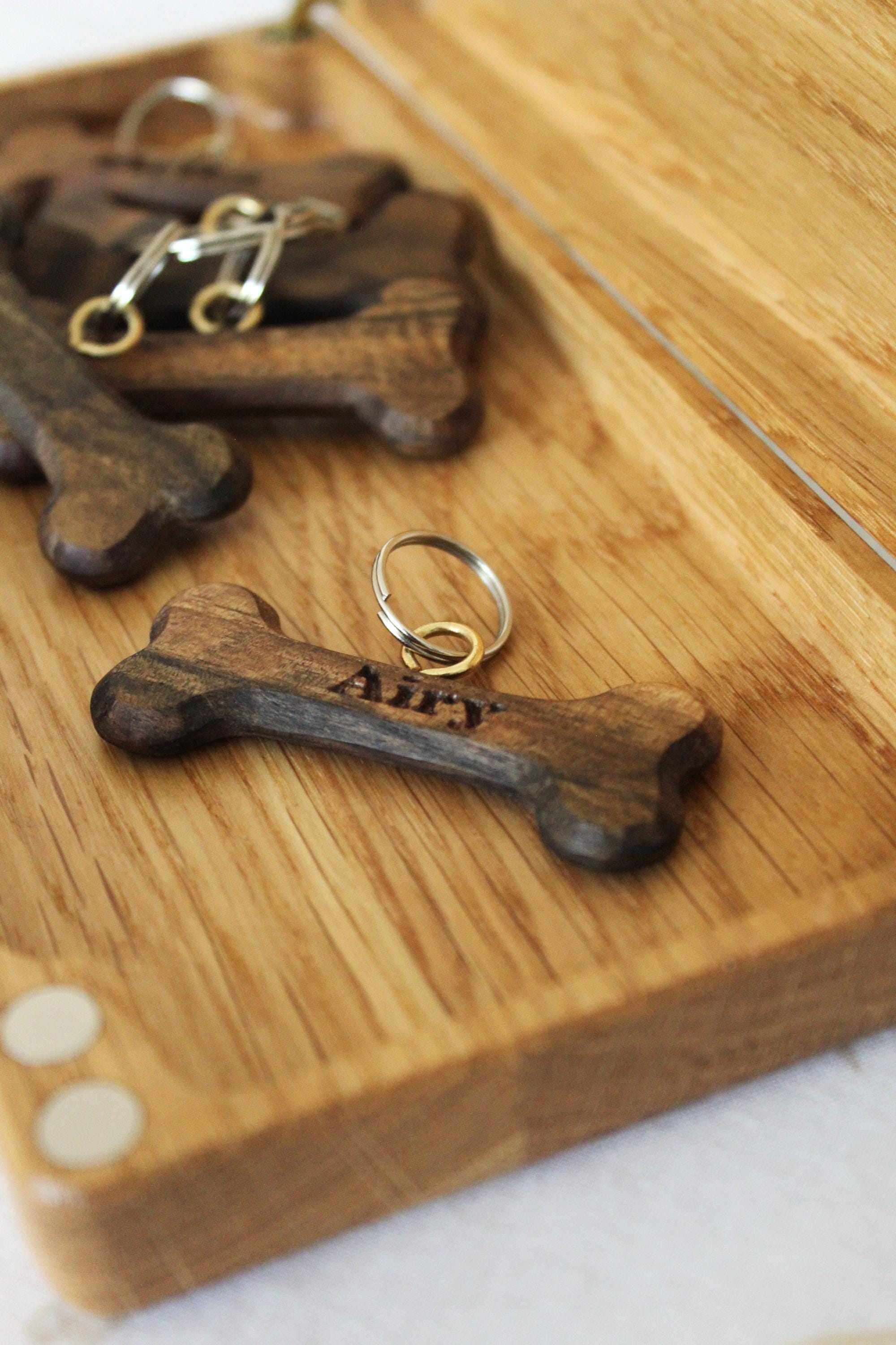 Personalized Wooden Dog Tag – Custom Walnut Bone with Pet Name