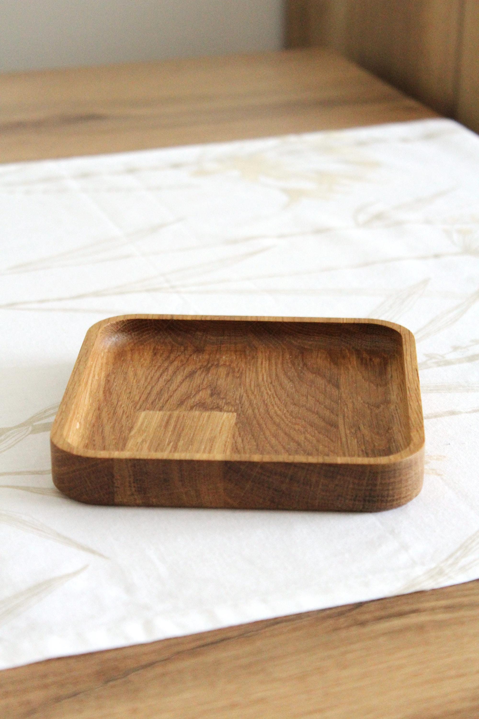 Solid Oak Square Tray – Minimalist Wooden Catchall Dish in 3 Sizes
