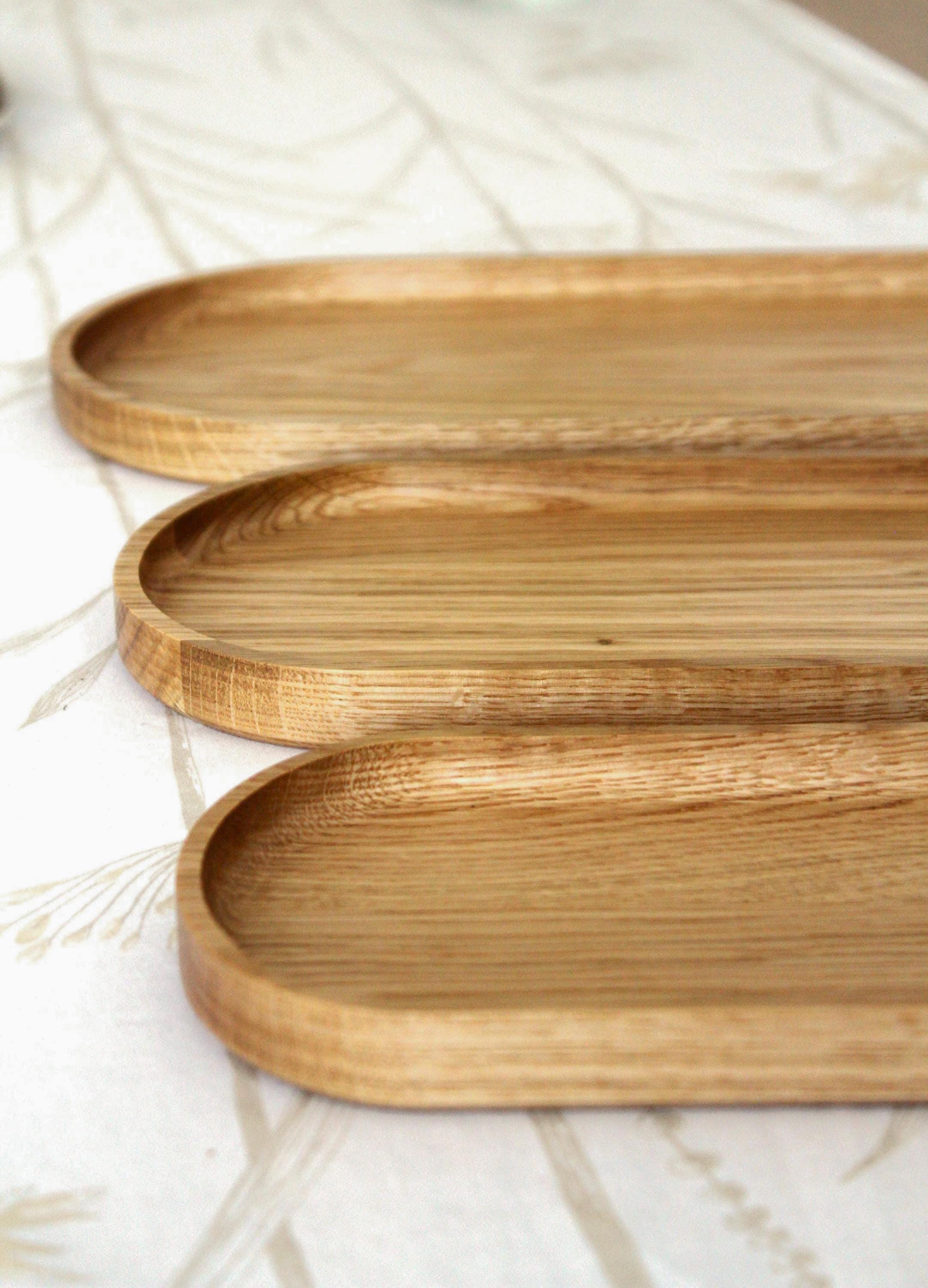 Handmade Oak Wood Trays – Minimalist Decorative Serving Platters (Available in 3 sizes)