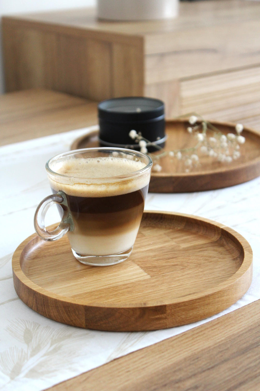 Round Wooden Tray | Solid Oak Serving Tray | Minimalist Rustic Home Decor