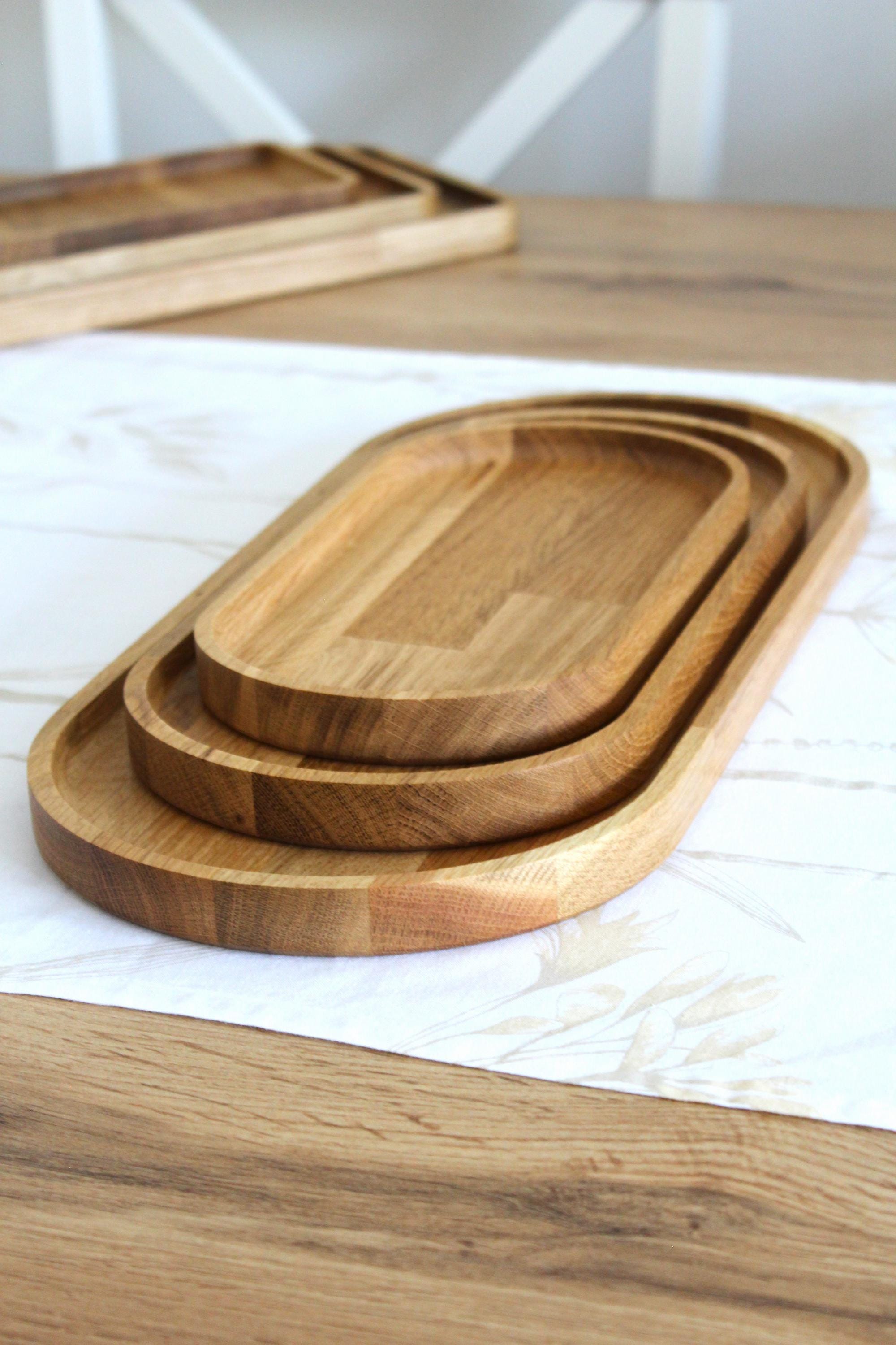 Oak Wooden Serving Tray: Natural Oval Platter