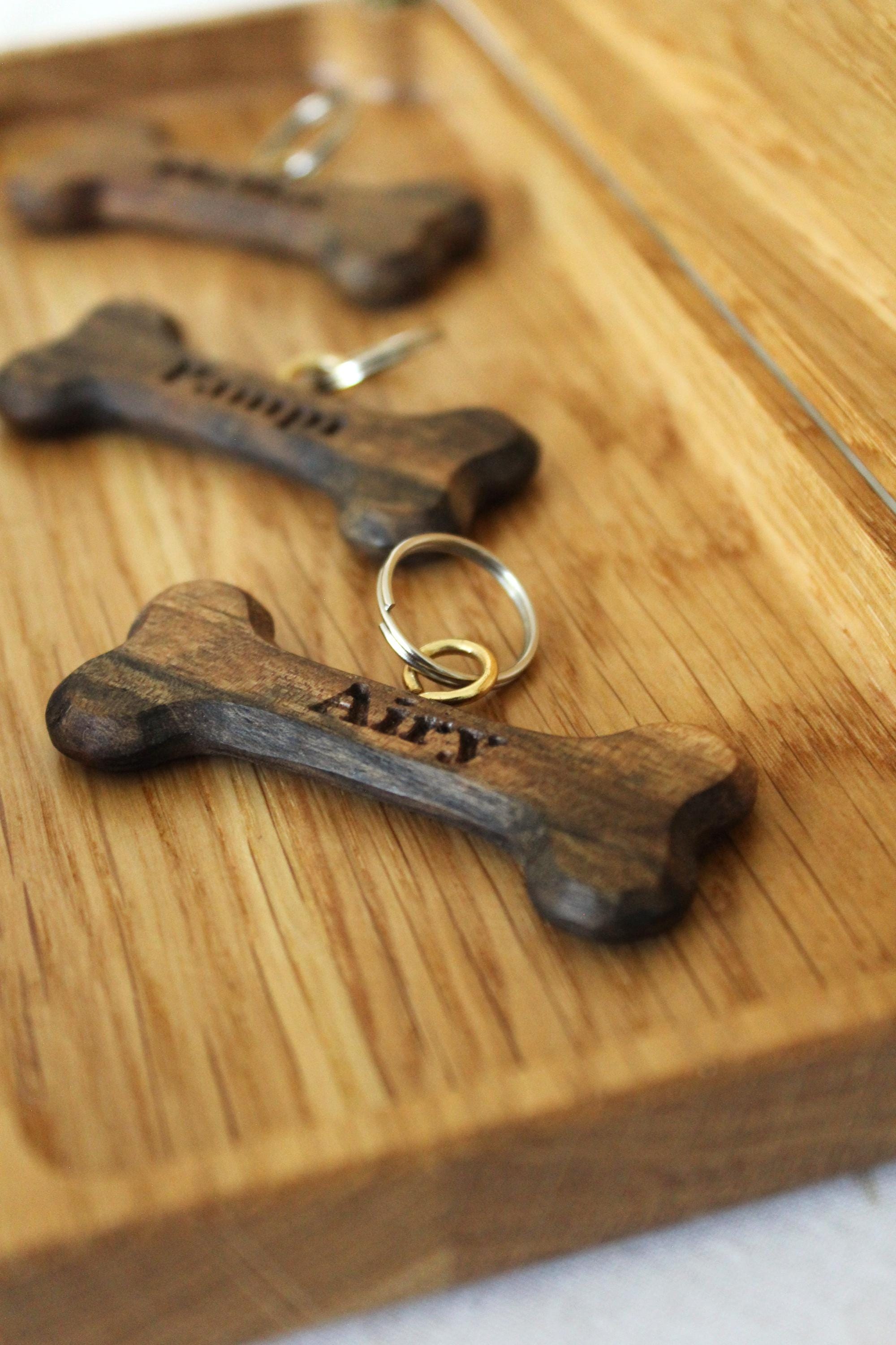 Personalized Wooden Dog Tag – Custom Walnut Bone with Pet Name