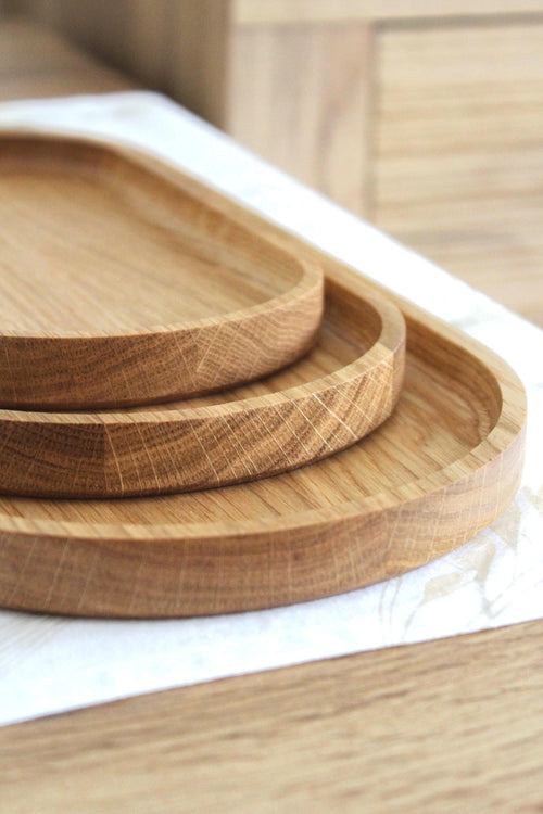Handmade Oak Wood Trays – Minimalist Decorative Serving Platters (Available in 3 sizes)