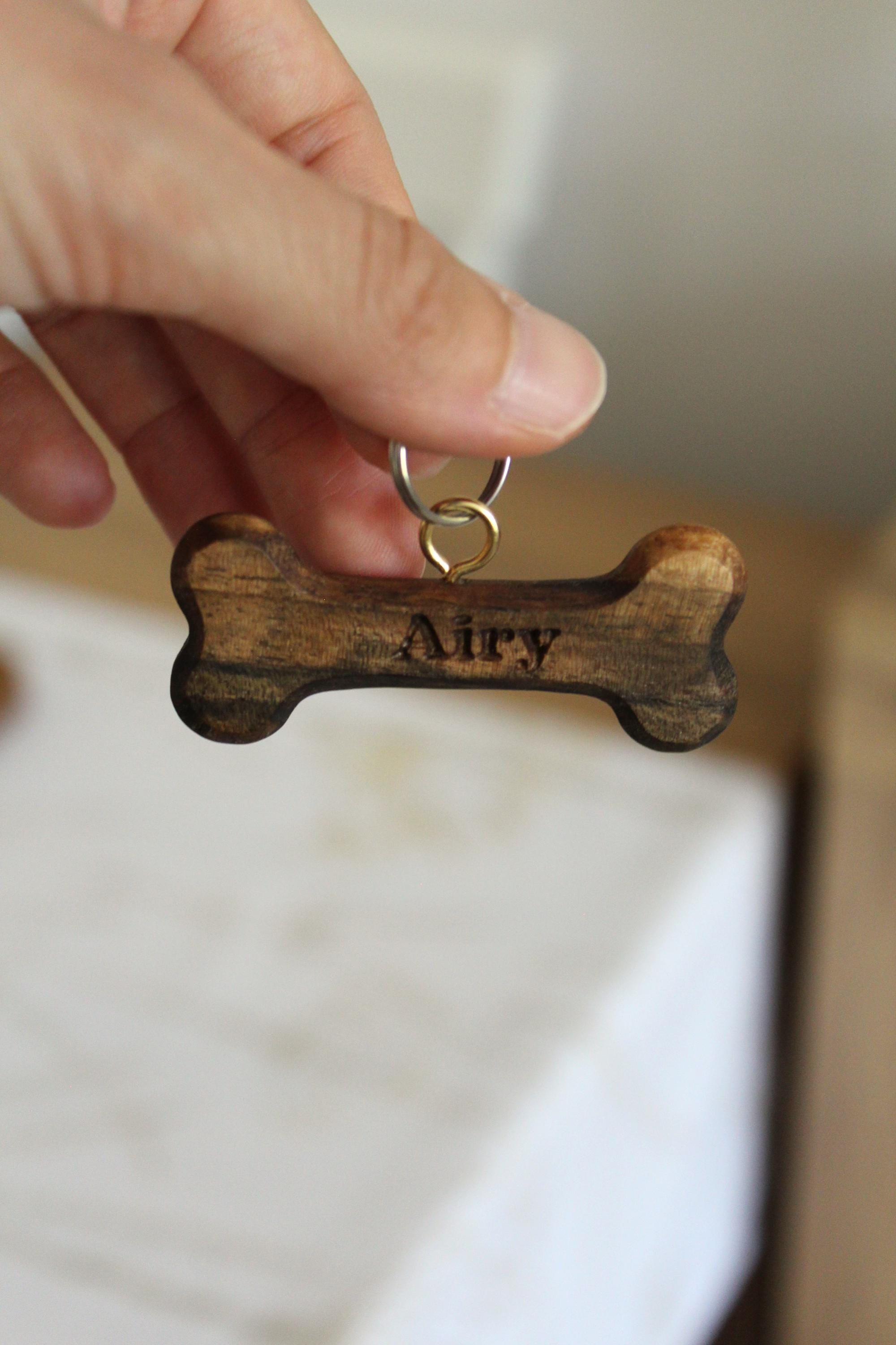 Personalized Wooden Dog Tag – Custom Walnut Bone with Pet Name