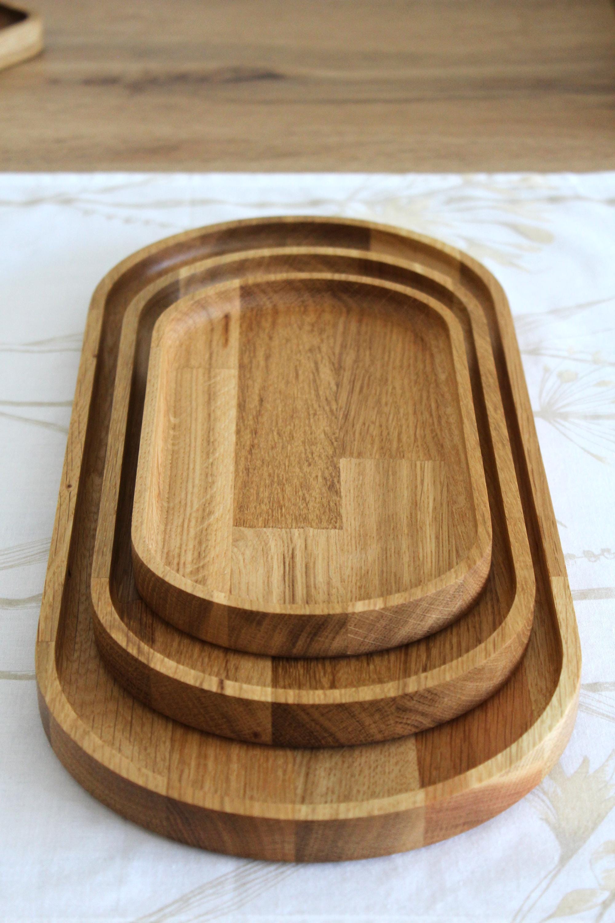 Oak Wooden Serving Tray: Natural Oval Platter