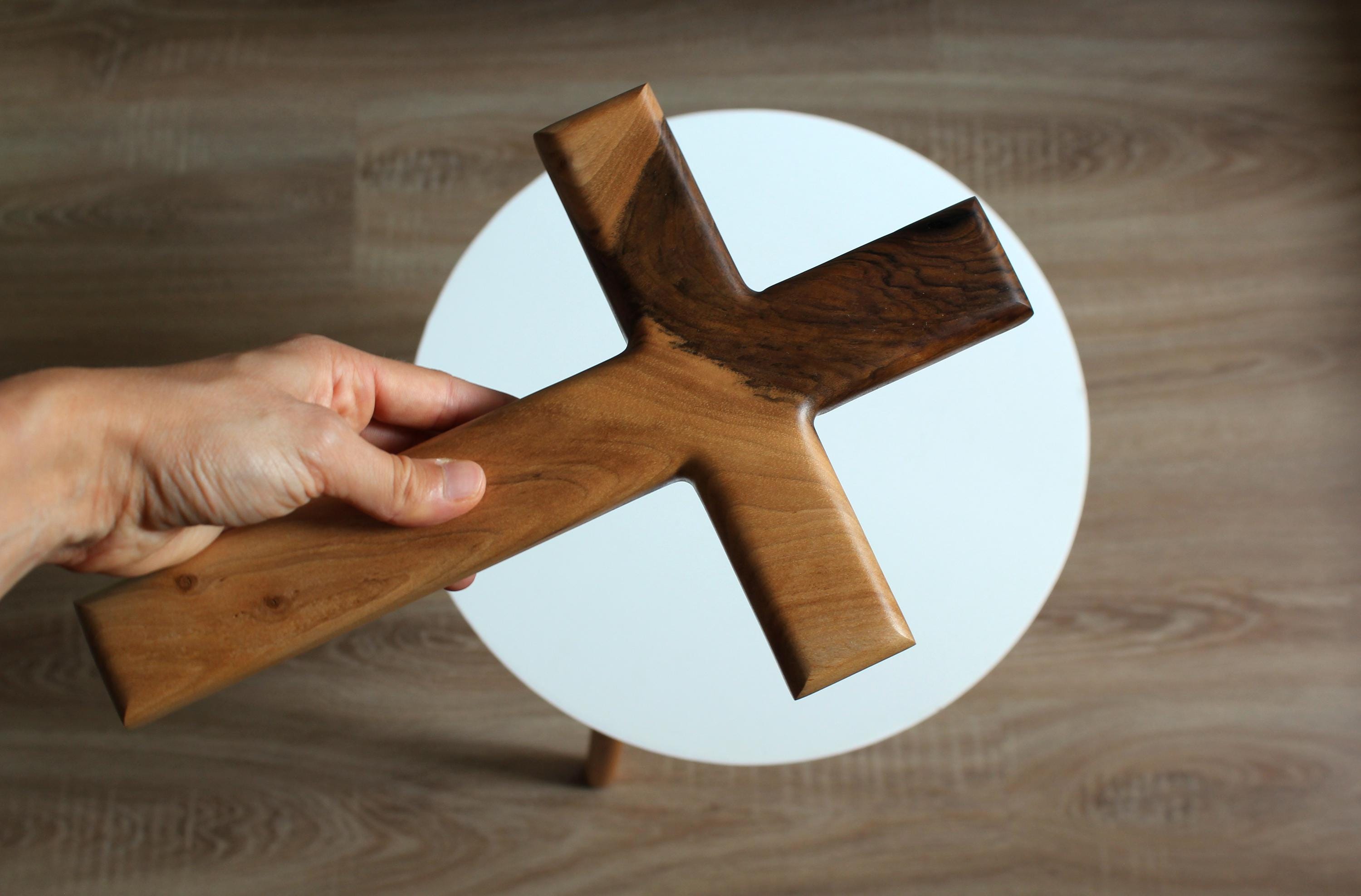 Handmade Solid Walnut Cross: Christian Wall Decor with INRI