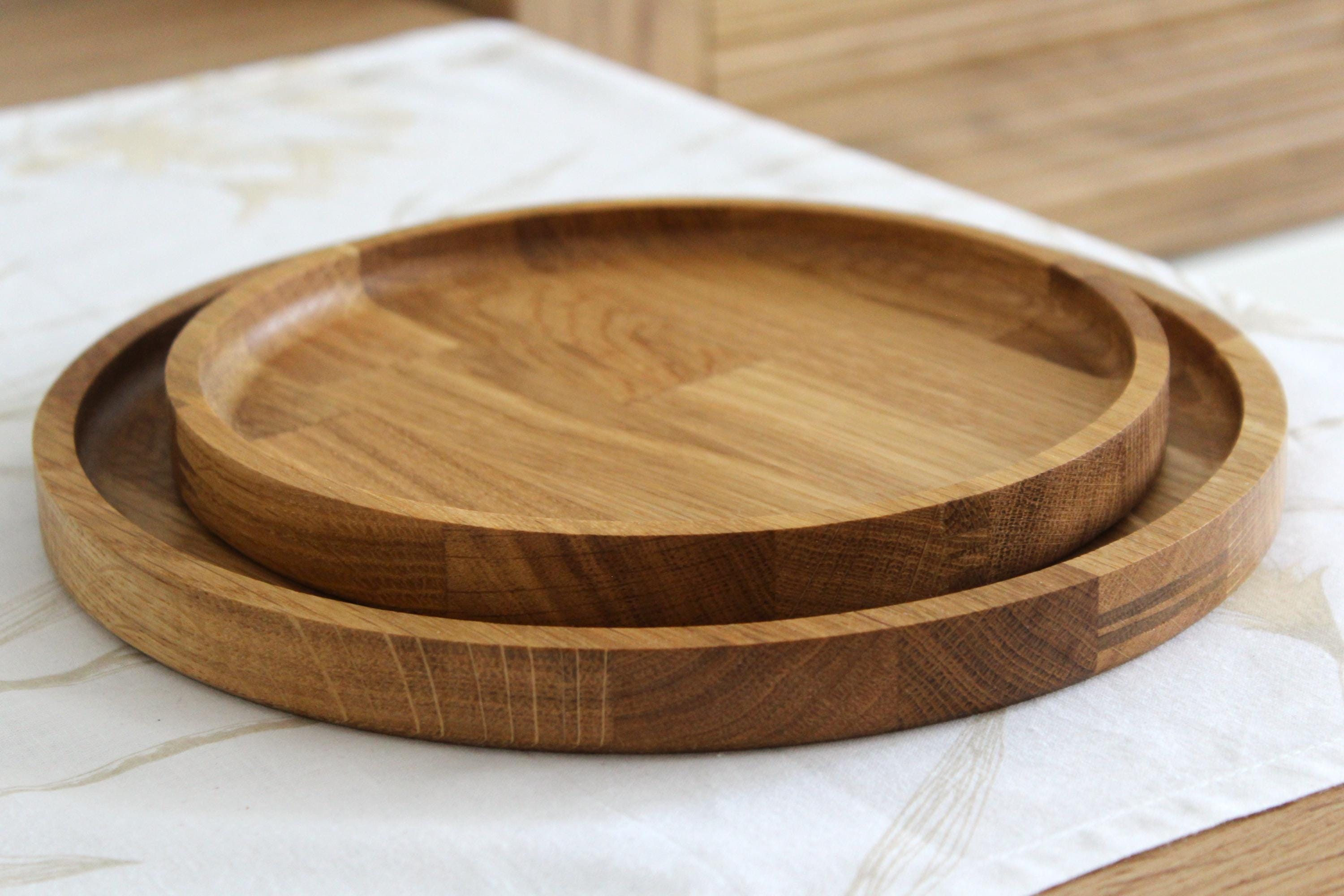 Round Wooden Tray | Solid Oak Serving Tray | Minimalist Rustic Home Decor