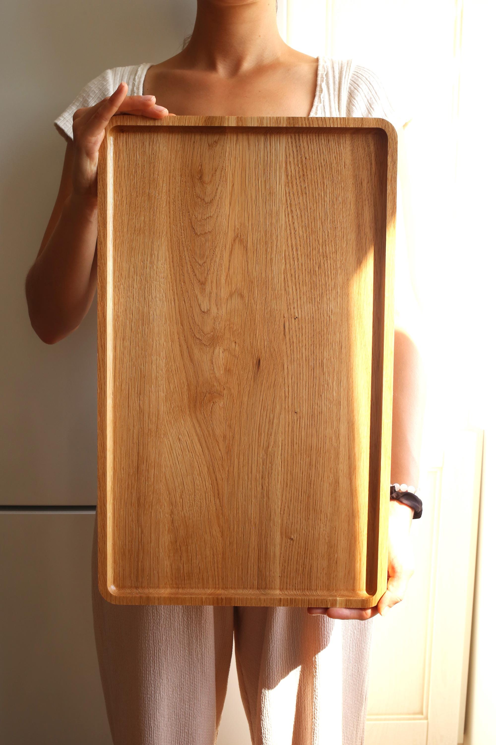 Natural Wooden Serving Tray – Rectangular Oak Tray for Drinks, Snacks & Home Decor