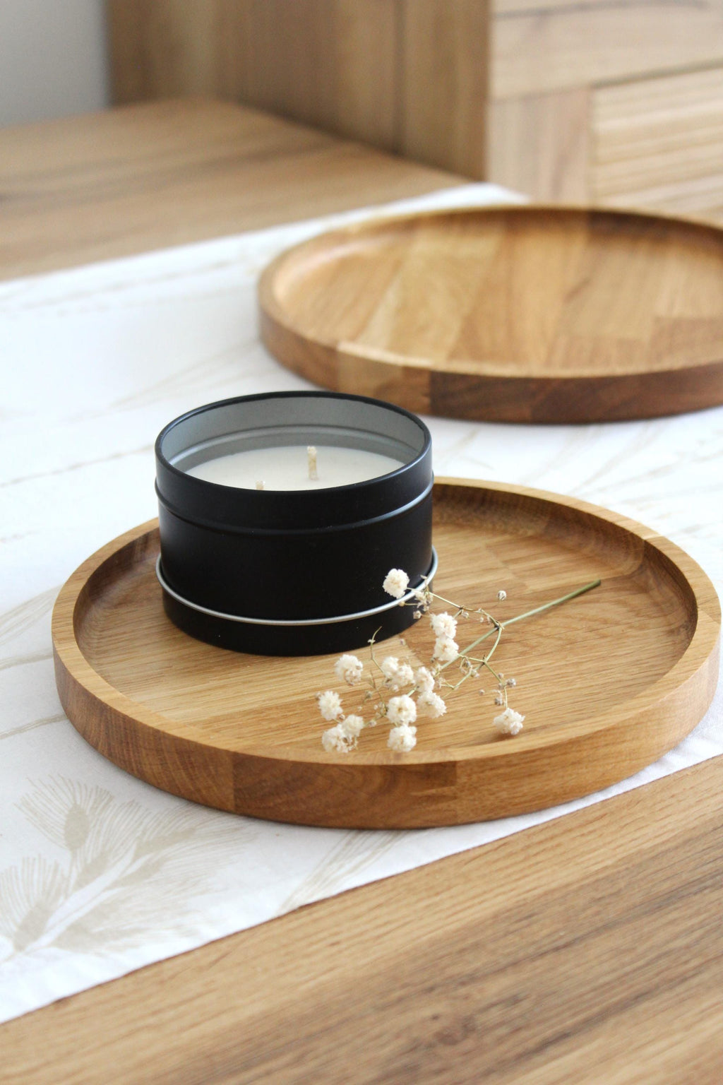 Round Wooden Tray | Solid Oak Serving Tray | Minimalist Rustic Home Decor