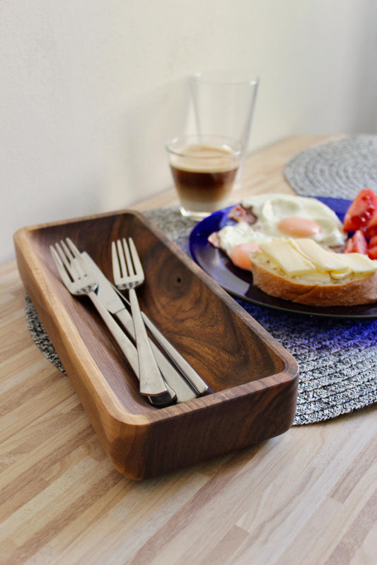 Handmade Walnut Wood Bowl: Rustic Serving Tray, Cutlery Holder
