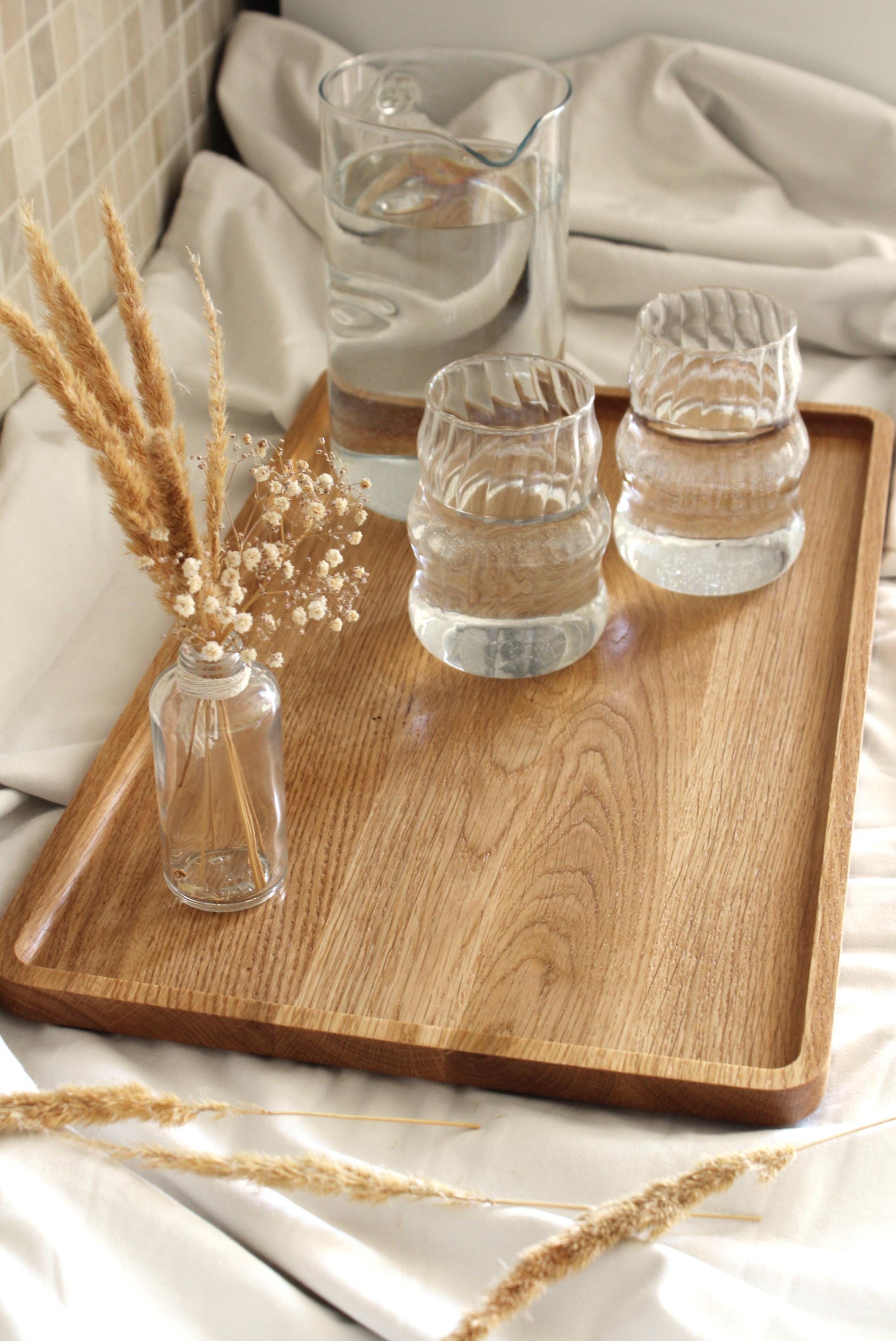 Natural Wooden Serving Tray – Rectangular Oak Tray for Drinks, Snacks & Home Decor