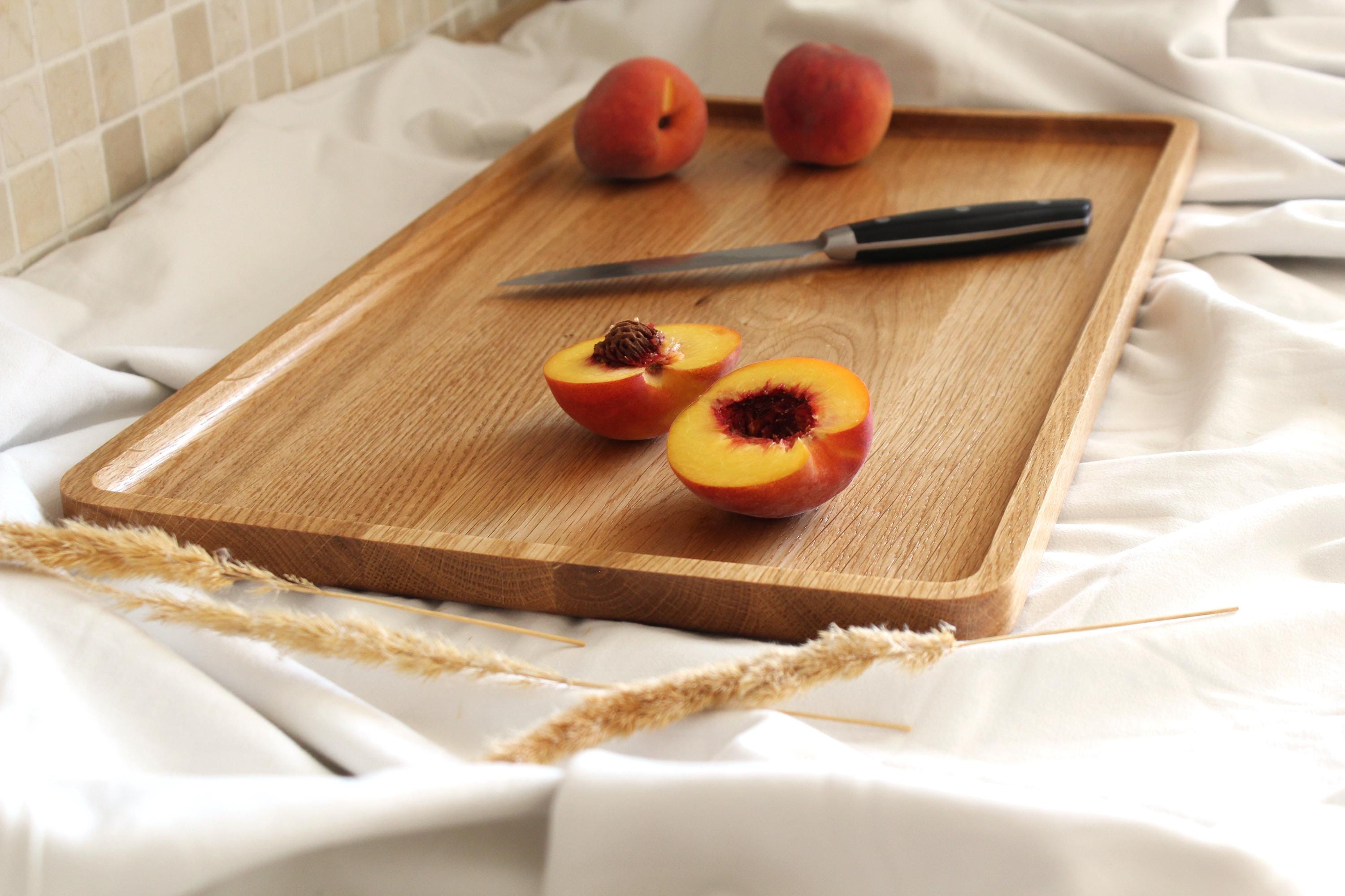 Natural Wooden Serving Tray – Rectangular Oak Tray for Drinks, Snacks & Home Decor