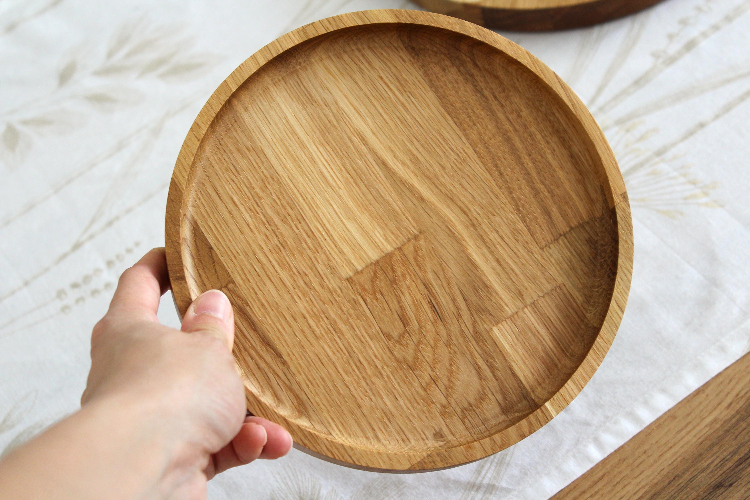 Round Wooden Tray | Solid Oak Serving Tray | Minimalist Rustic Home Decor