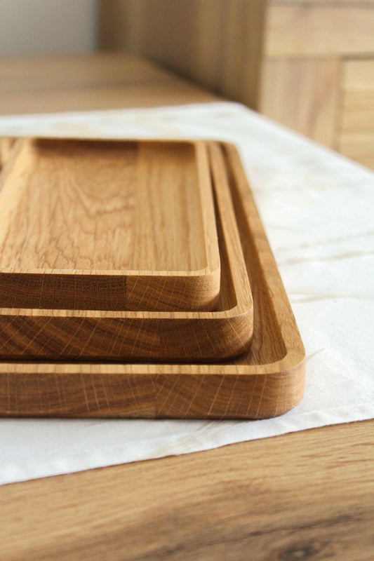 Minimalist Oak Wood Trays – Rectangular Snack & Serving Dishes – Modern Catch-All Trays – Single tray or Set of 3 Sizes