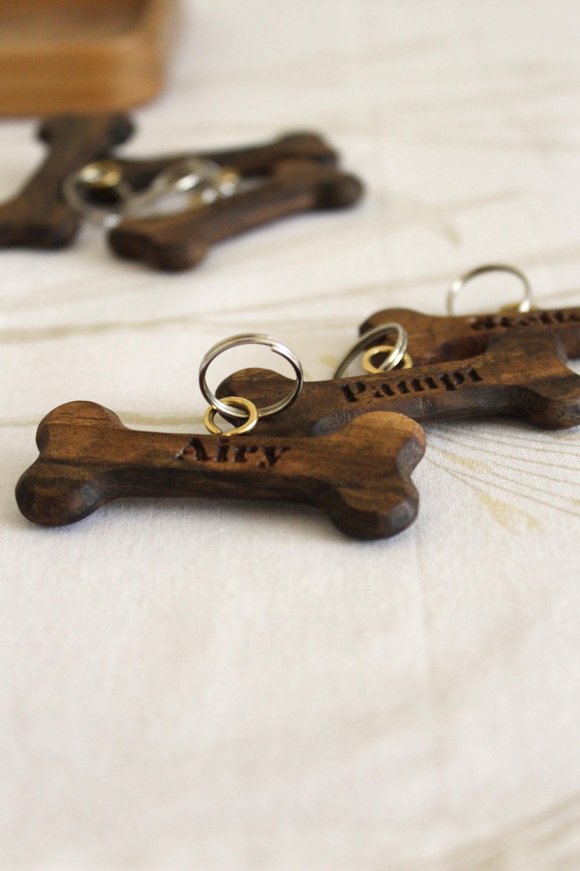 Personalized Wooden Dog Tag – Custom Walnut Bone with Pet Name