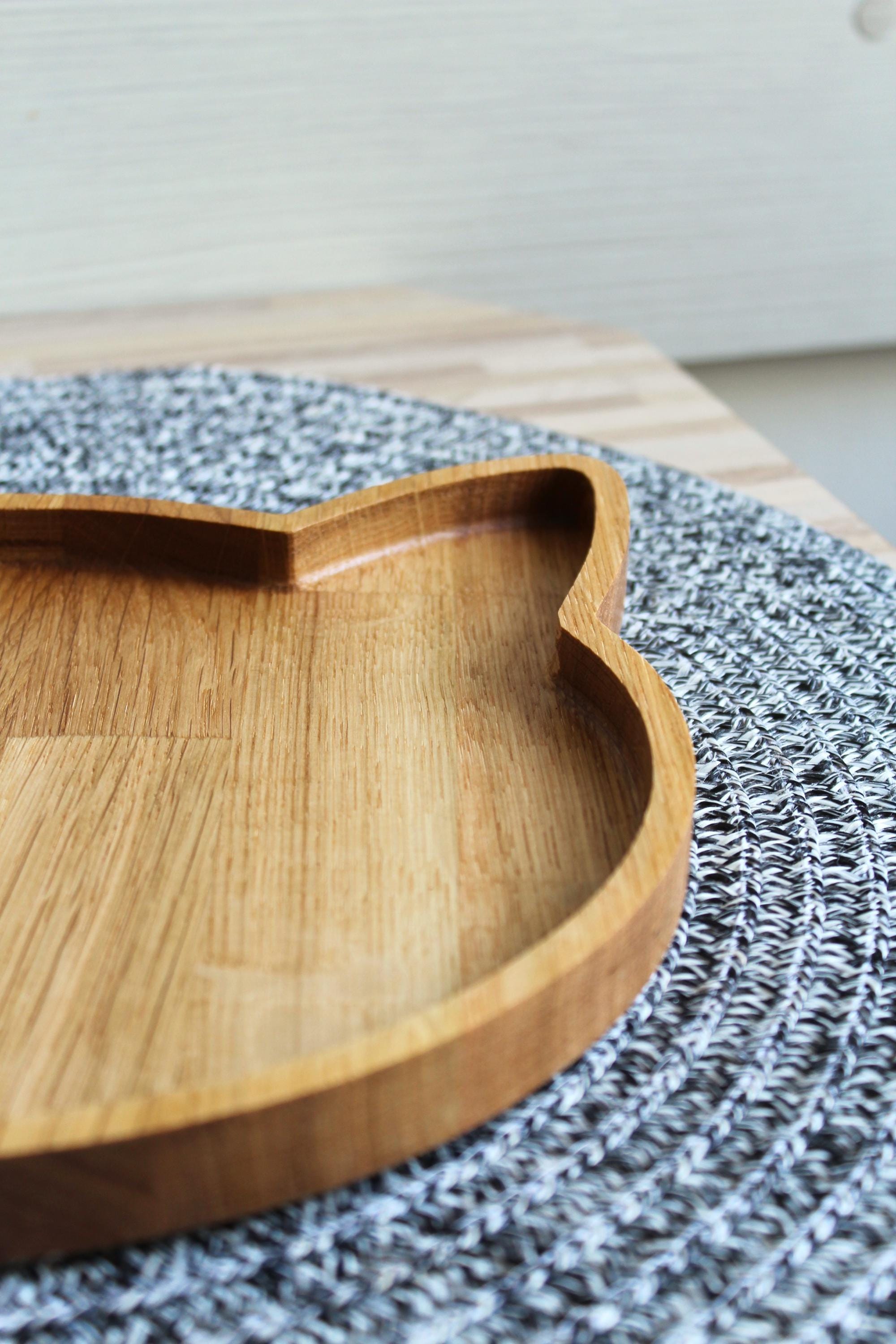 Cat-Shaped Oak Wood Bowl: Minimalist Snack & Jewelry Tray, Optional Engraving