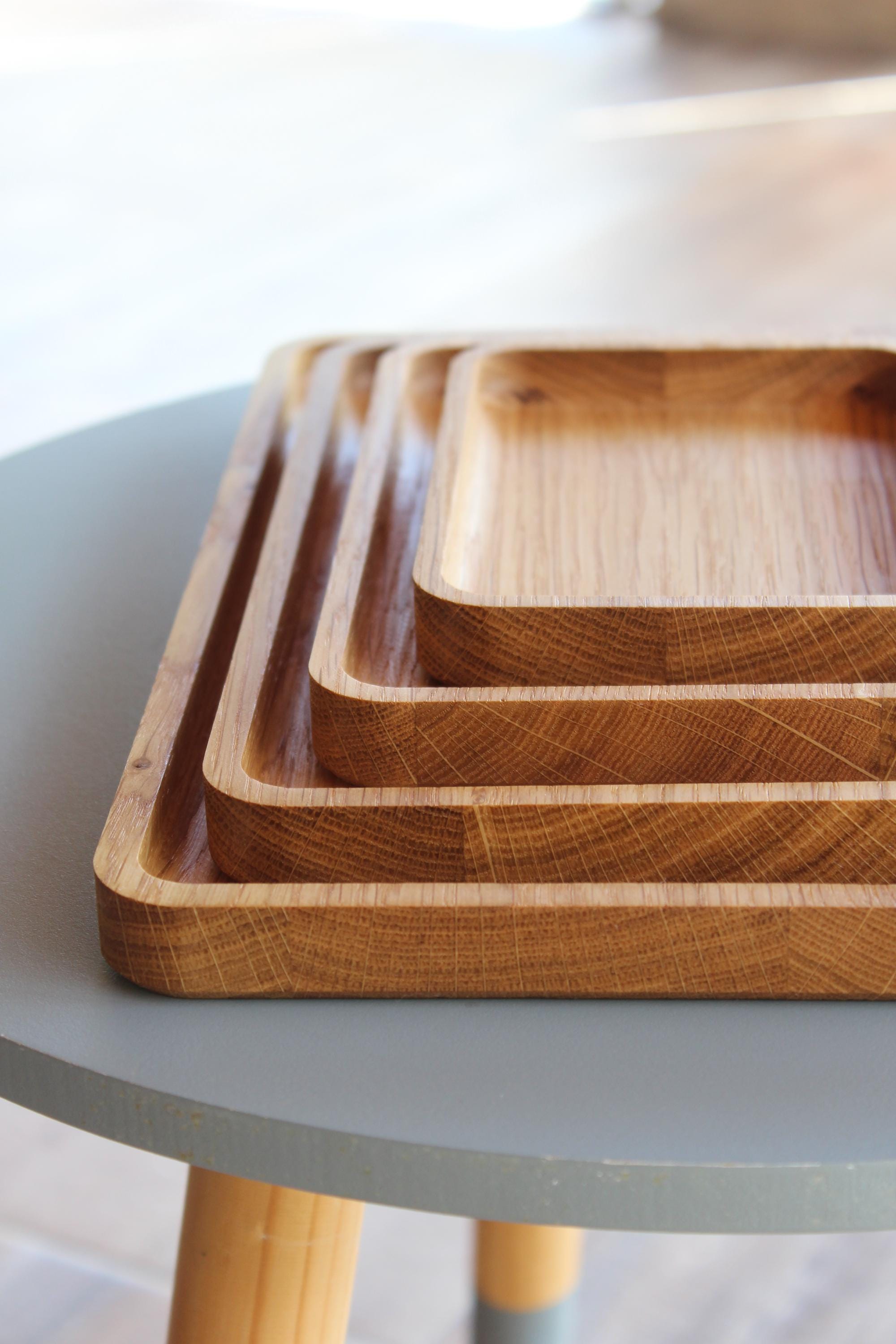 Rustic Oak Wooden Trays – Handmade Serving Platters, Natural Wood Kitchen & Home Decor