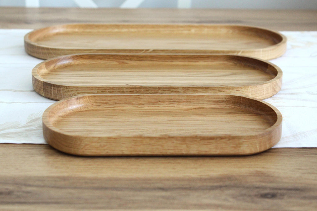 Handmade Oak Wood Trays – Minimalist Decorative Serving Platters (Available in 3 sizes)