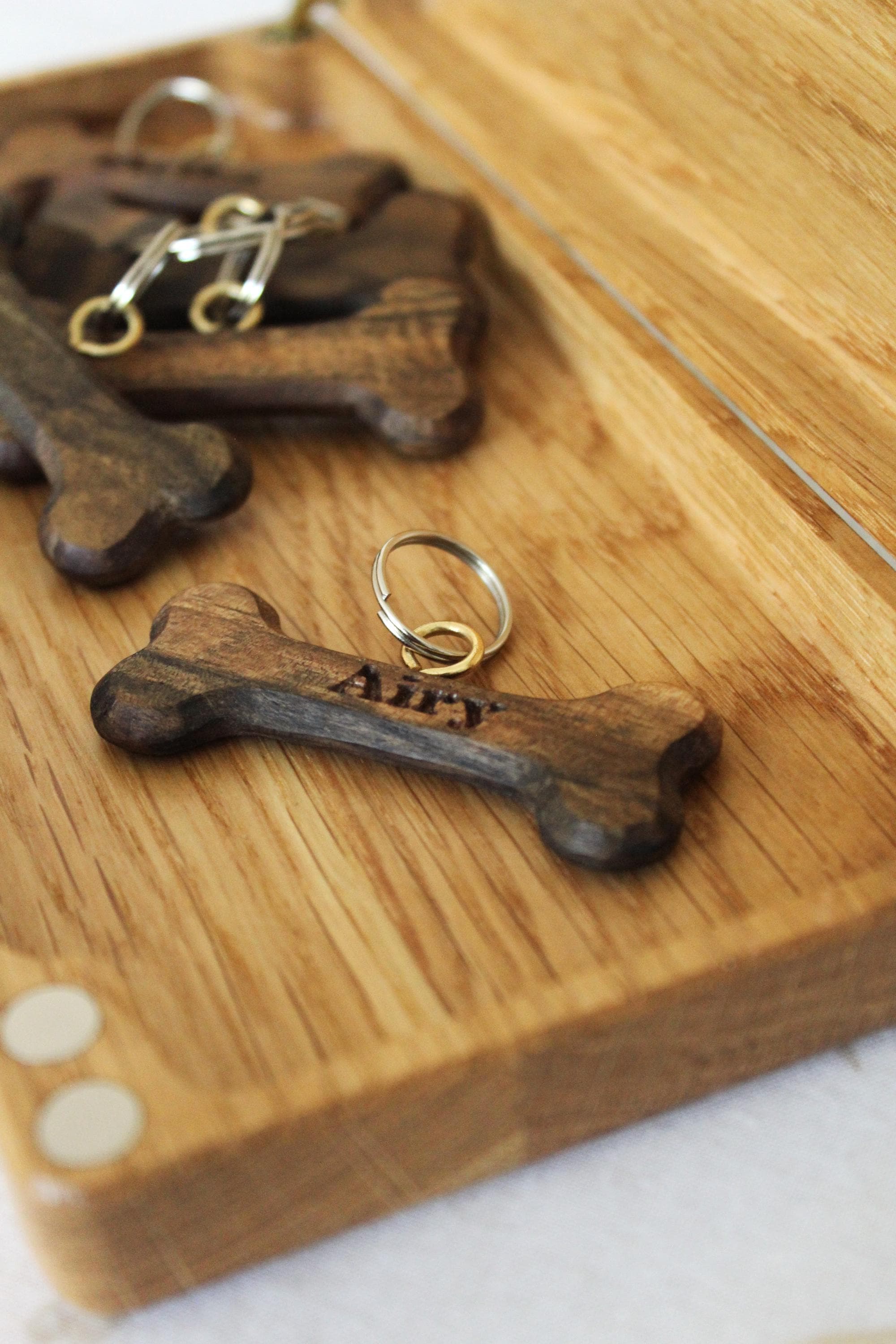 Personalized Wooden Dog Tag – Custom Walnut Bone with Pet Name