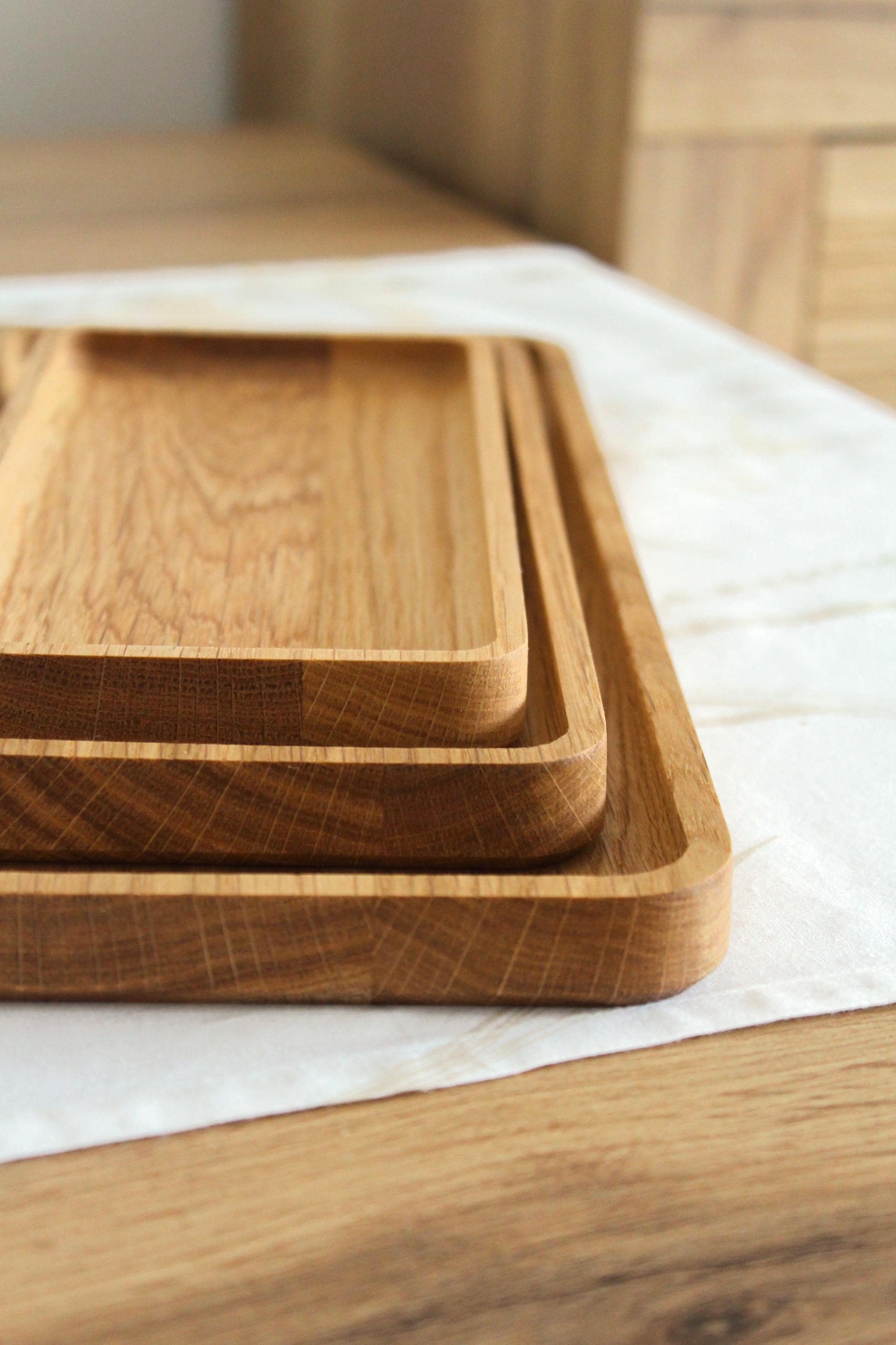 Minimalist Oak Wood Trays – Rectangular Snack & Serving Dishes – Modern Catch-All Trays – Single tray or Set of 3 Sizes