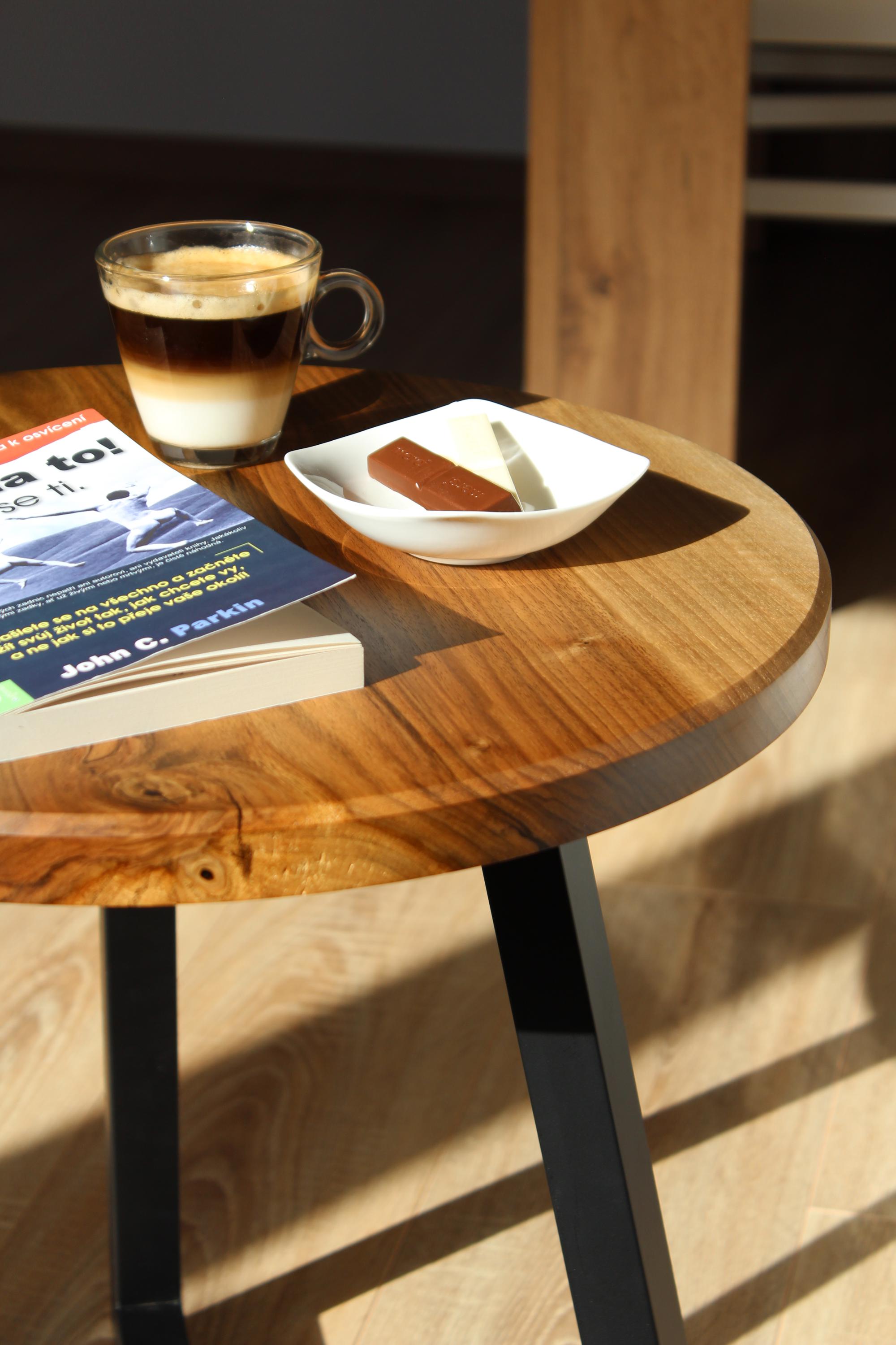 Handmade Round Walnut Coffee Table 46.5 cm (18.3 in) | Modern Wooden and Metal Side Table | Natural Walnut Living Room Table