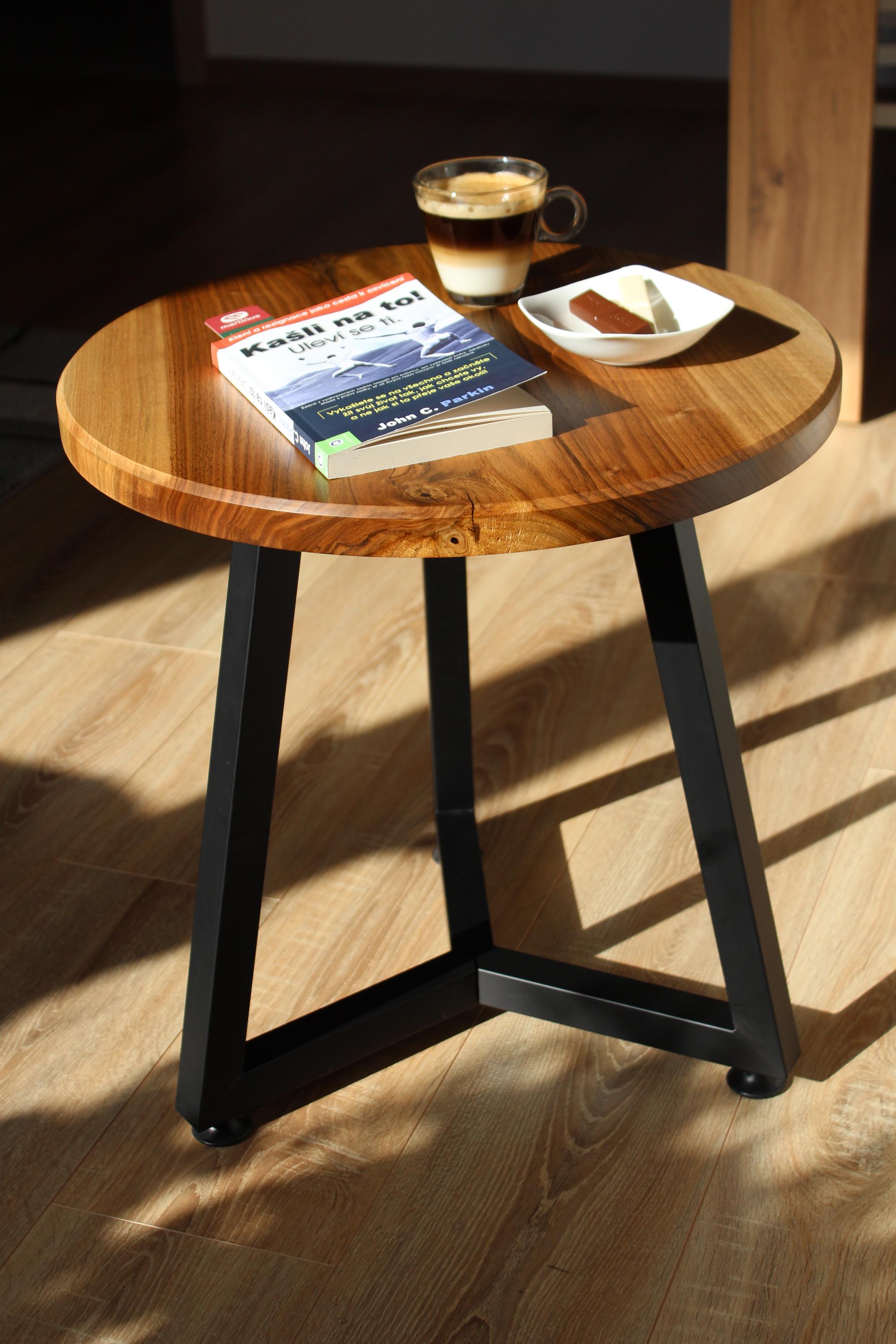 Handmade Round Walnut Coffee Table 46.5 cm (18.3 in) | Modern Wooden and Metal Side Table | Natural Walnut Living Room Table