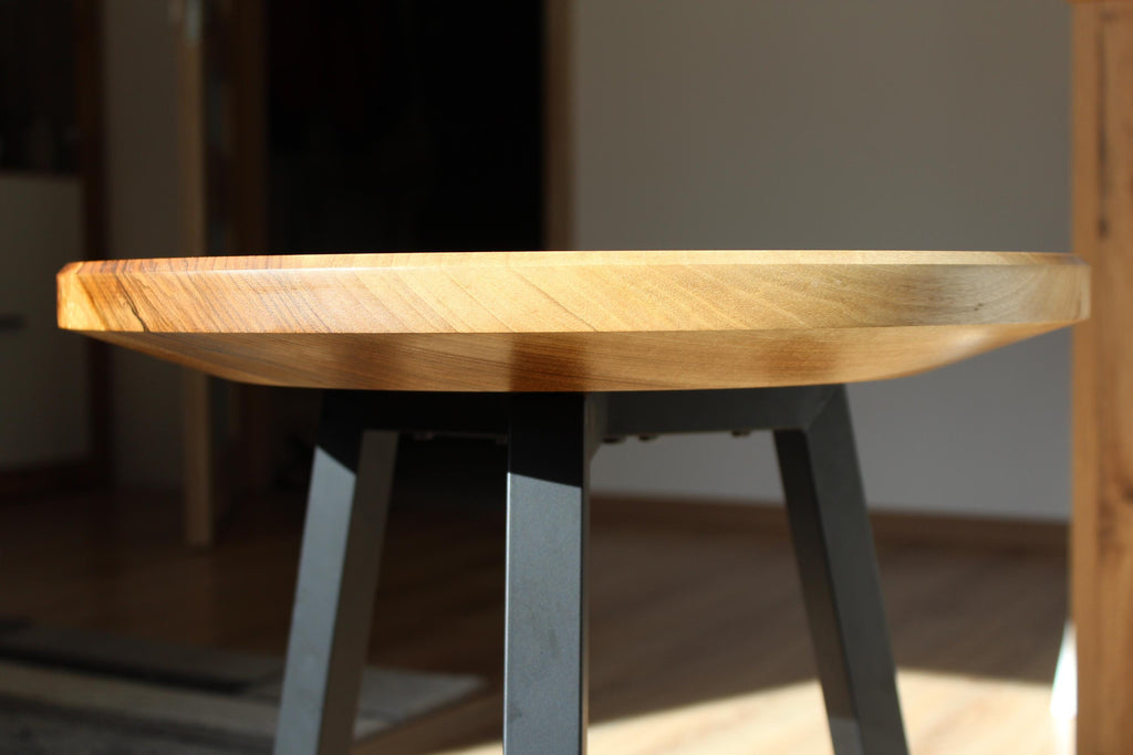 Handmade Round Walnut Coffee Table 46.5 cm (18.3 in) | Modern Wooden and Metal Side Table | Natural Walnut Living Room Table