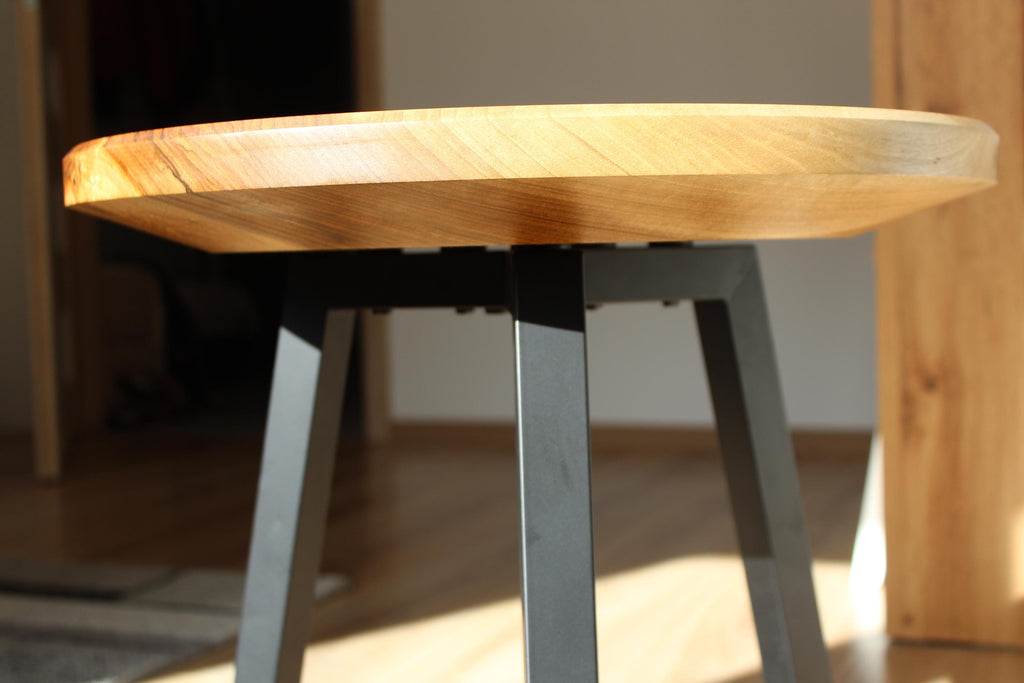 Handmade Round Walnut Coffee Table 46.5 cm (18.3 in) | Modern Wooden and Metal Side Table | Natural Walnut Living Room Table