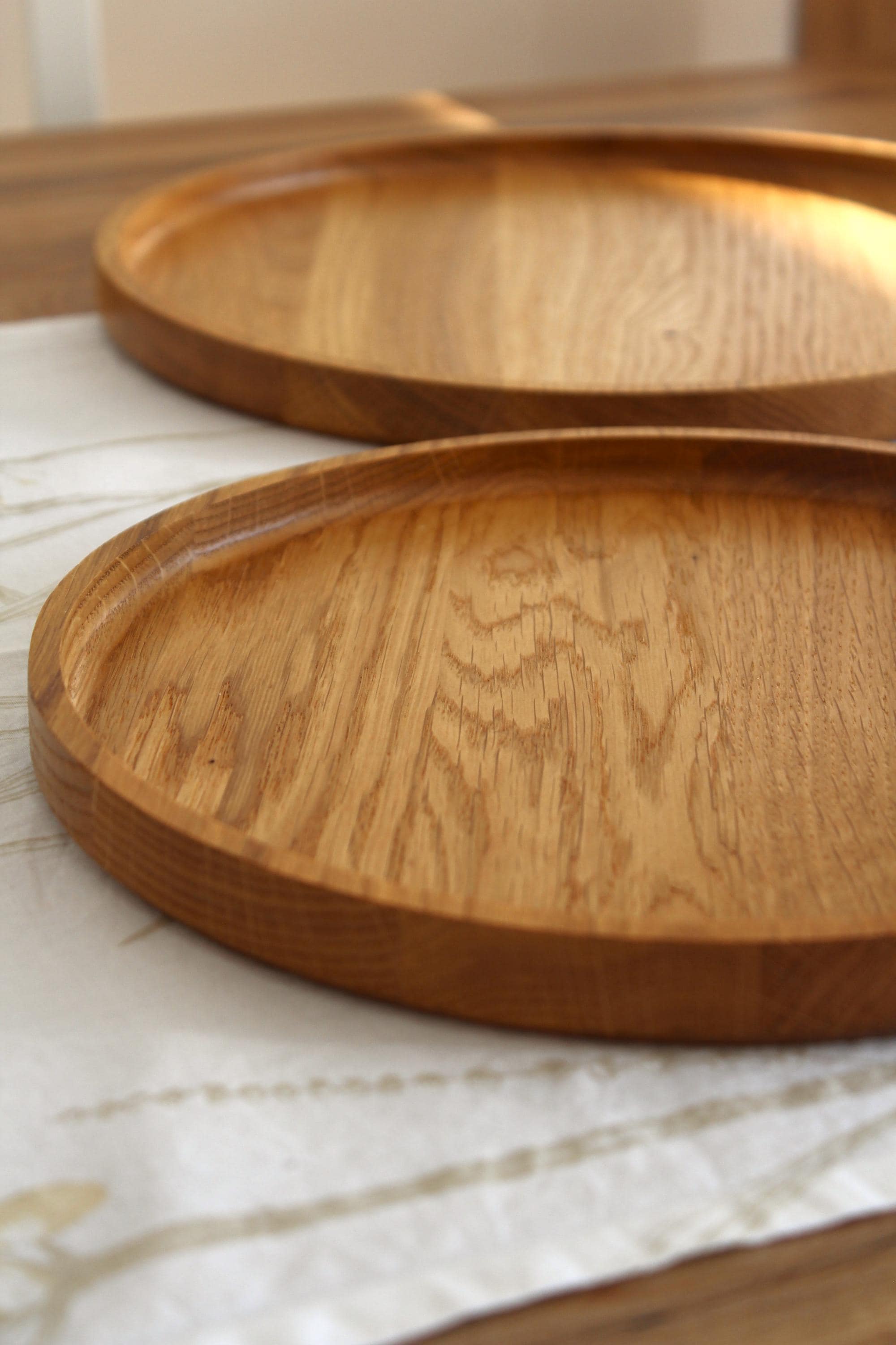 Round Wooden Tray | Solid Oak Serving Tray | Minimalist Rustic Home Decor