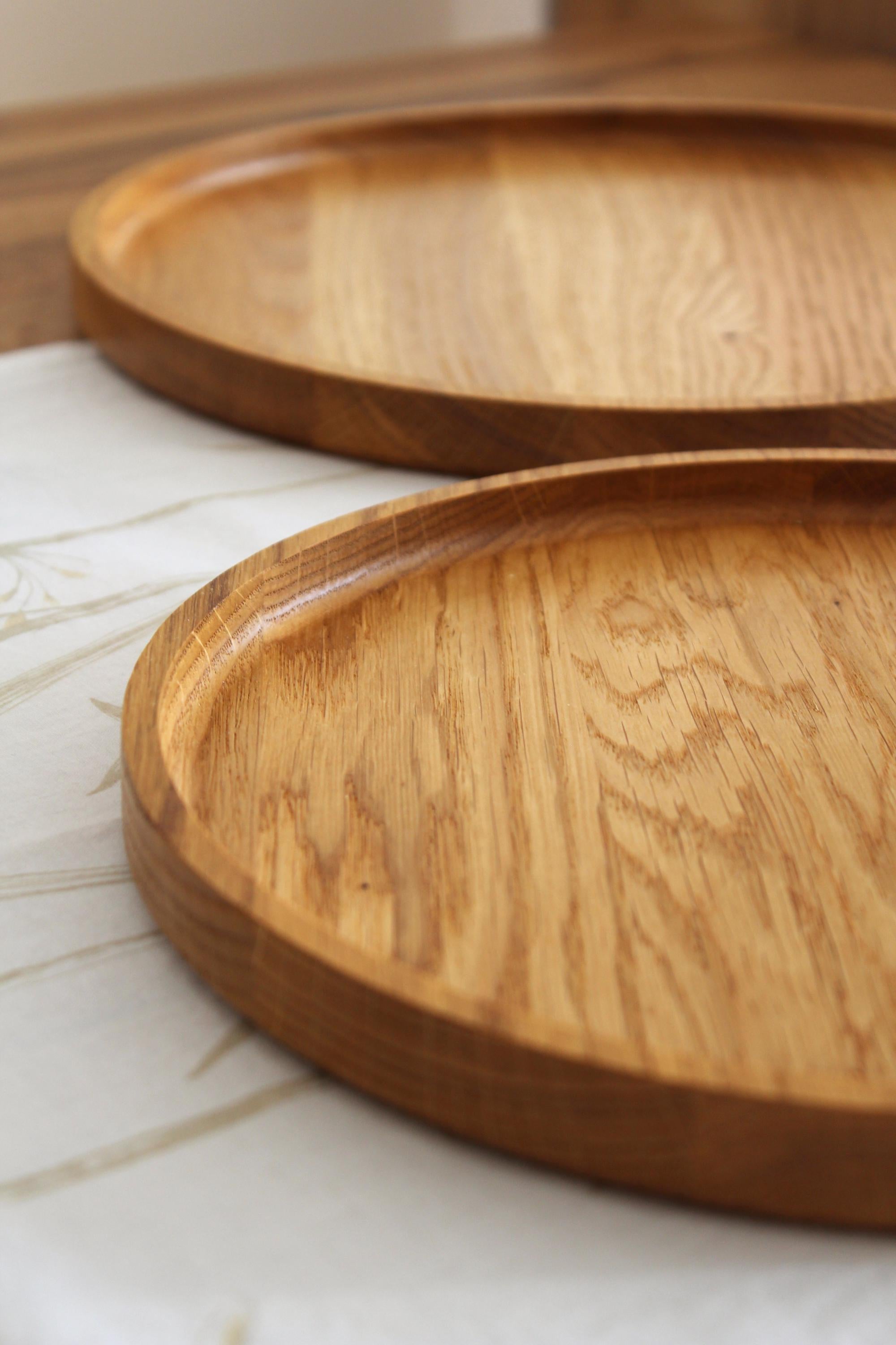 Round Wooden Tray | Solid Oak Serving Tray | Minimalist Rustic Home Decor