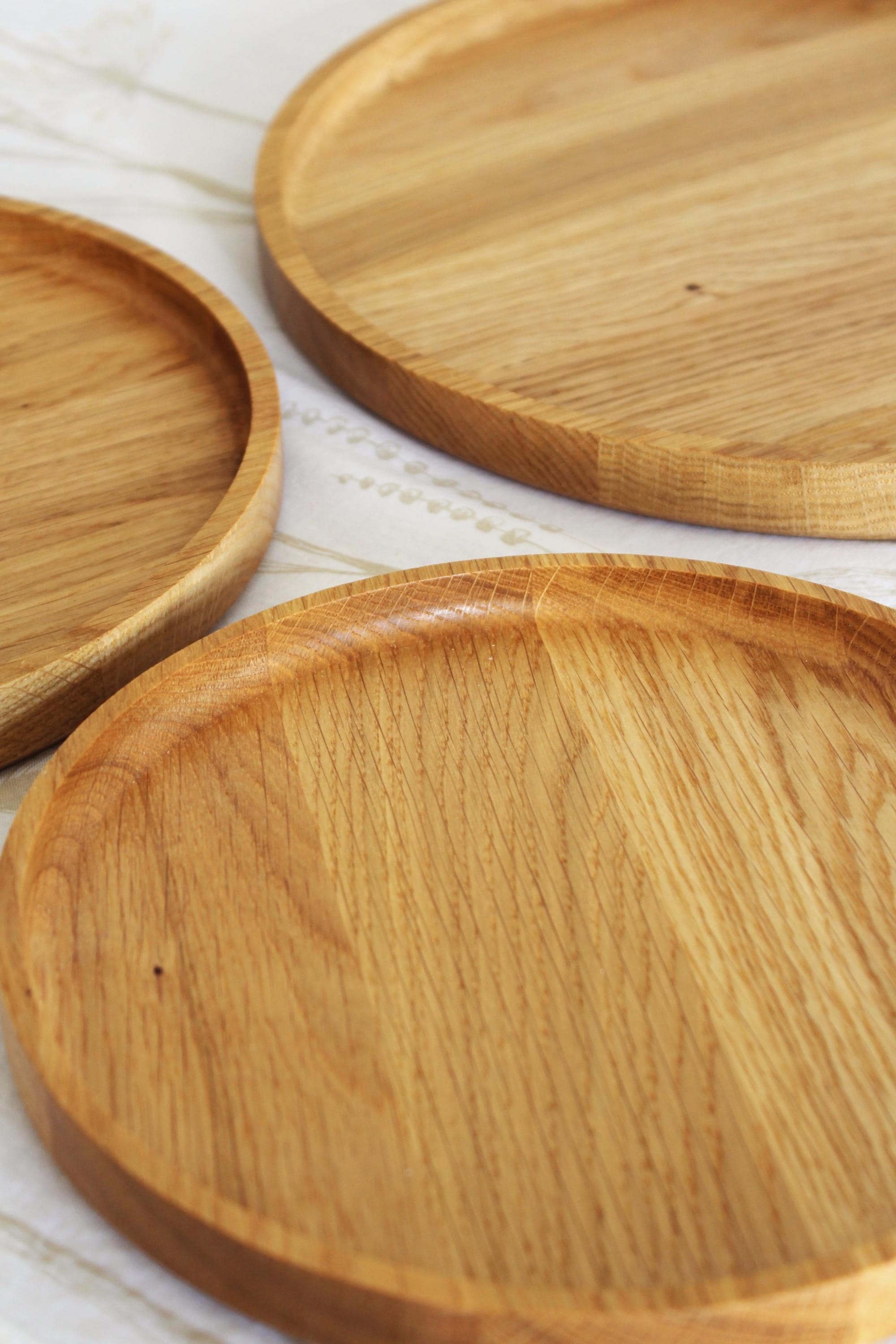 Round Wooden Tray | Solid Oak Serving Tray | Minimalist Rustic Home Decor