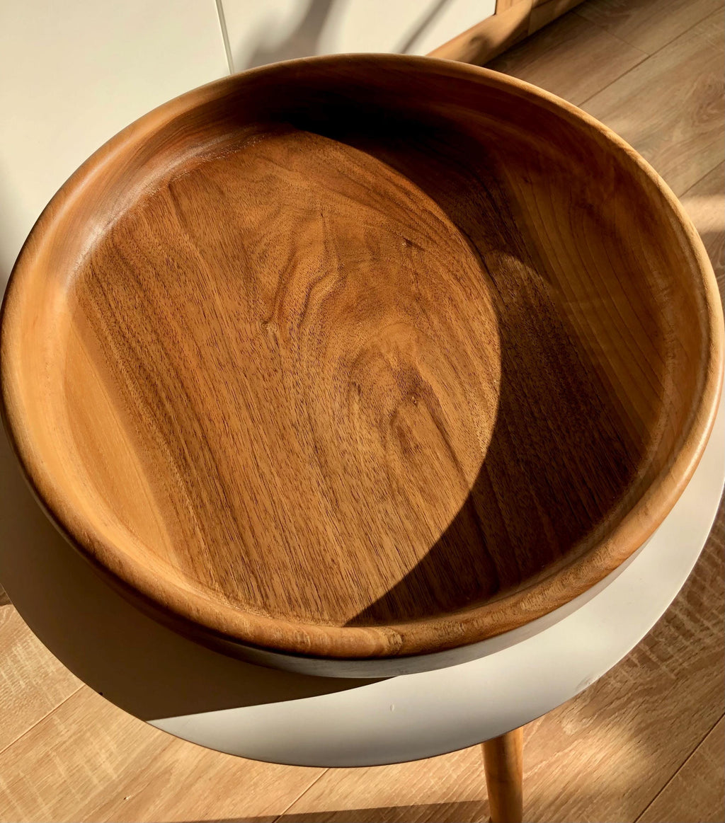 Handcrafted Walnut Bowl – 35 cm | Solid Walnut Wood Serving Bowl, Rustic Home Decor, Wooden Fruit Bowl