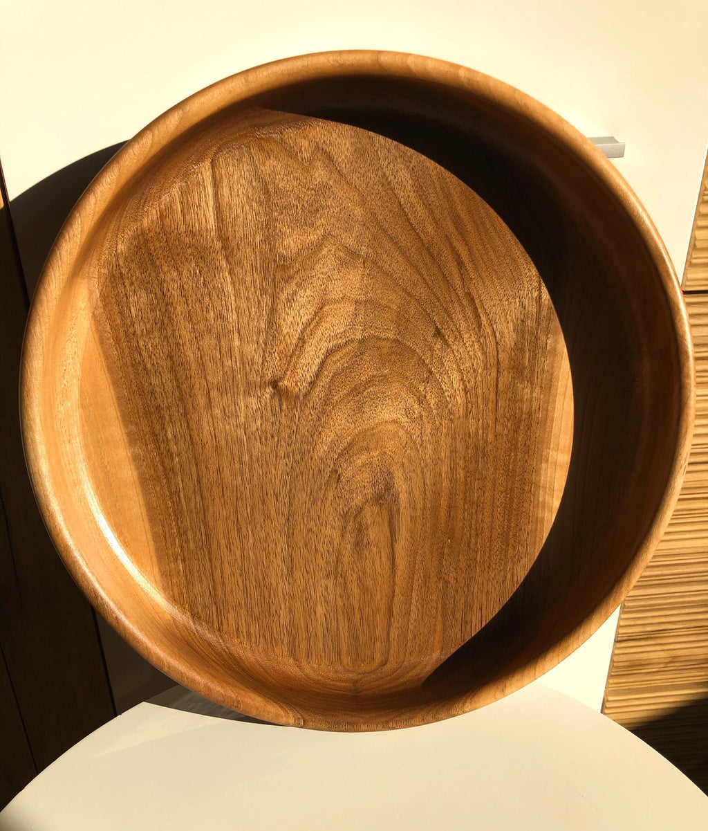 Handcrafted Walnut Bowl – 35 cm | Solid Walnut Wood Serving Bowl, Rustic Home Decor, Wooden Fruit Bowl