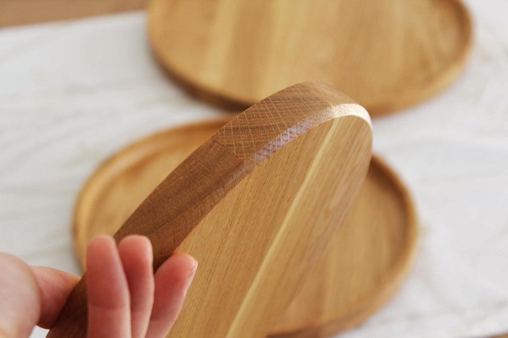 Round Wooden Tray | Solid Oak Serving Tray | Minimalist Rustic Home Decor