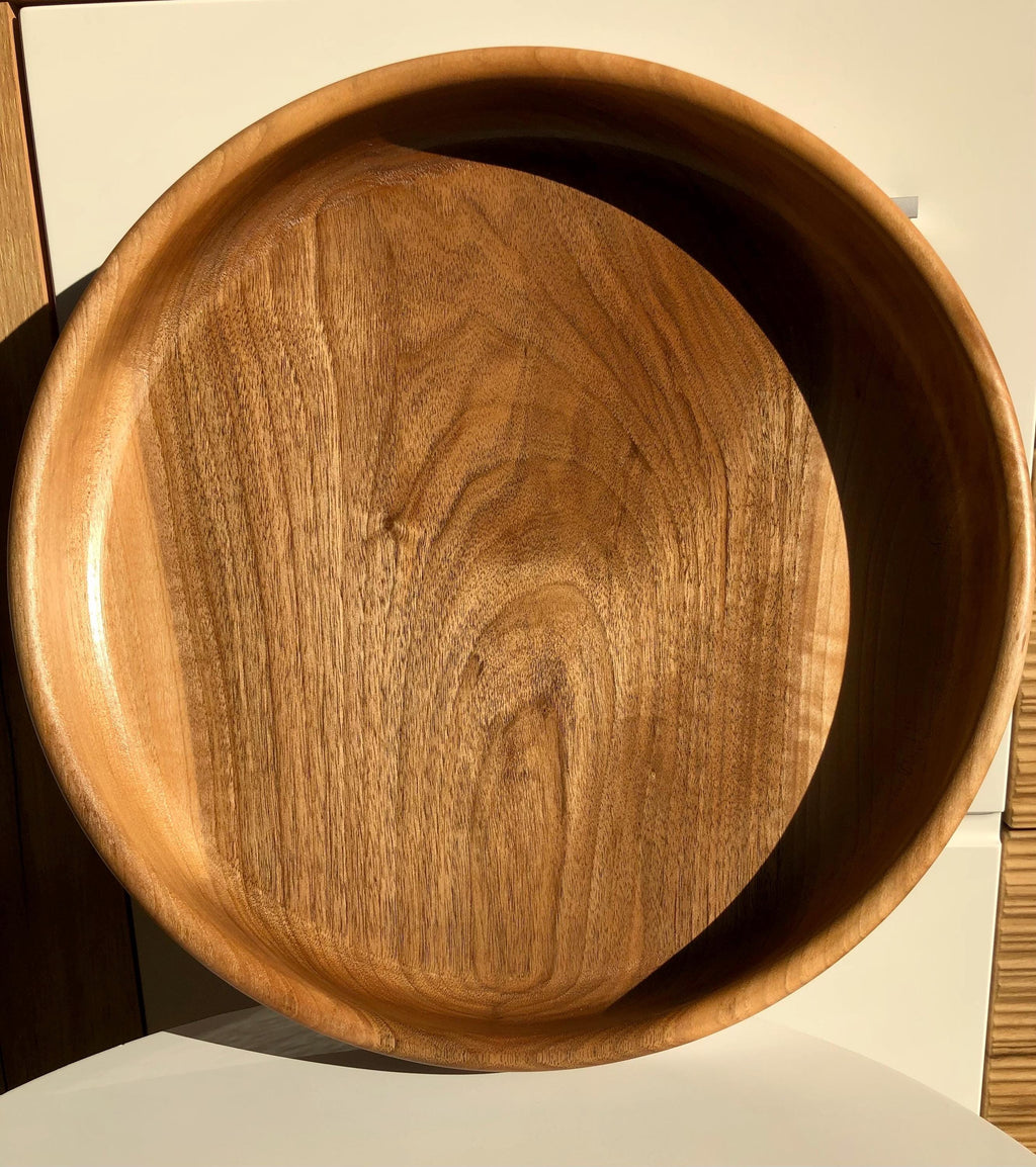Handcrafted Walnut Bowl – 35 cm | Solid Walnut Wood Serving Bowl, Rustic Home Decor, Wooden Fruit Bowl