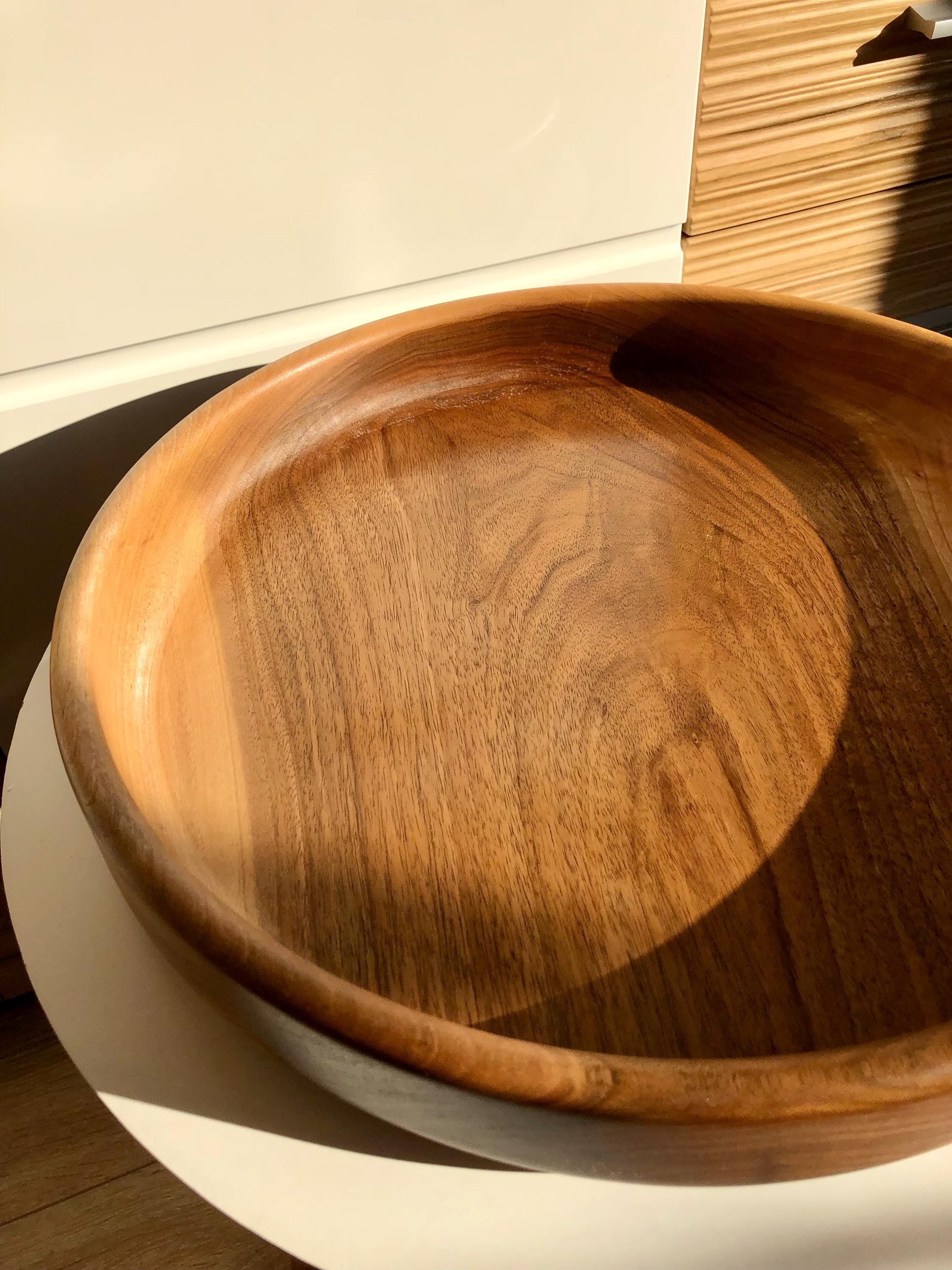 Handcrafted Walnut Bowl – 35 cm | Solid Walnut Wood Serving Bowl, Rustic Home Decor, Wooden Fruit Bowl